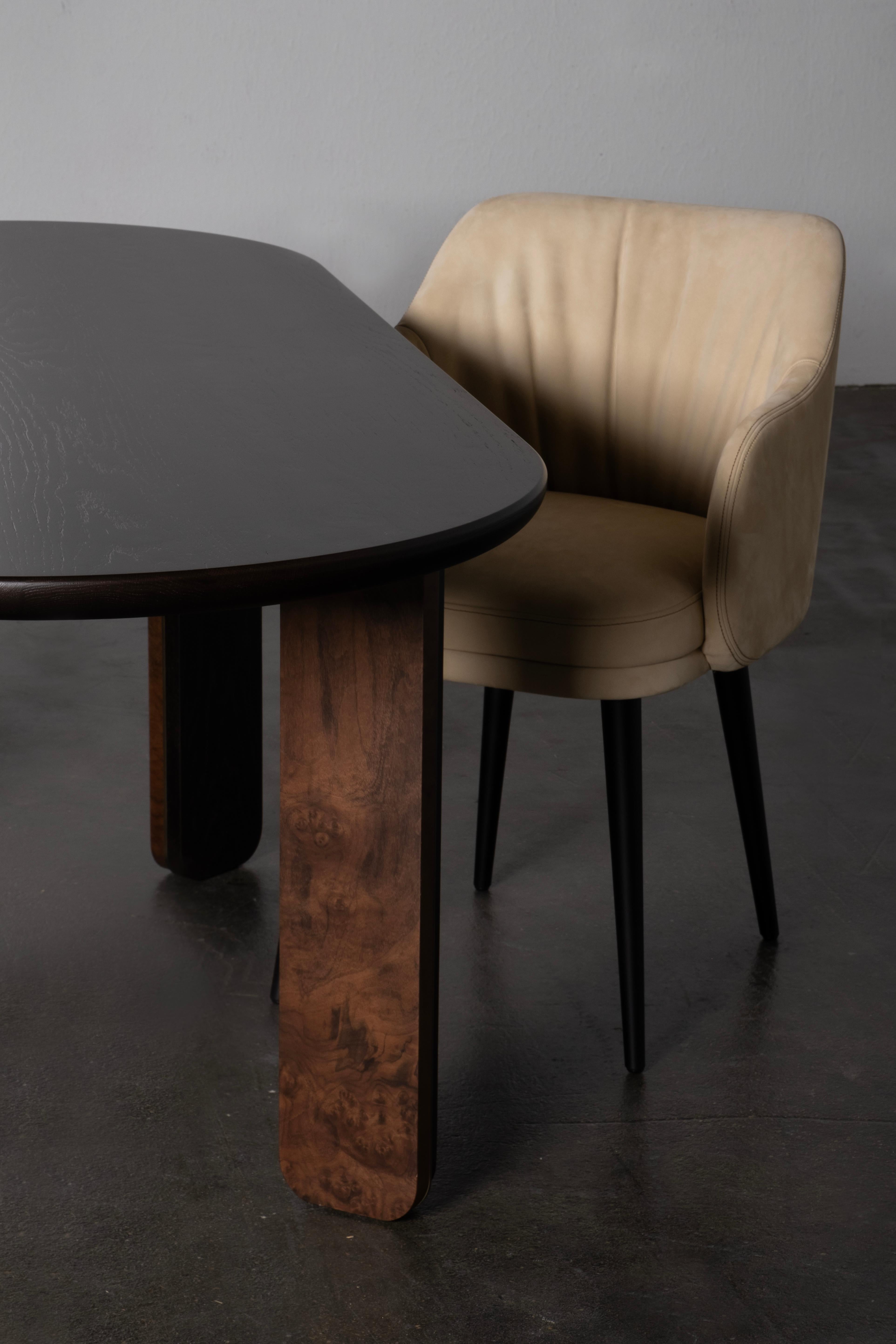 Stained Modern Margot Dining Chair, Brass, Cotton Linen, Handmade Portugal by Greenapple For Sale