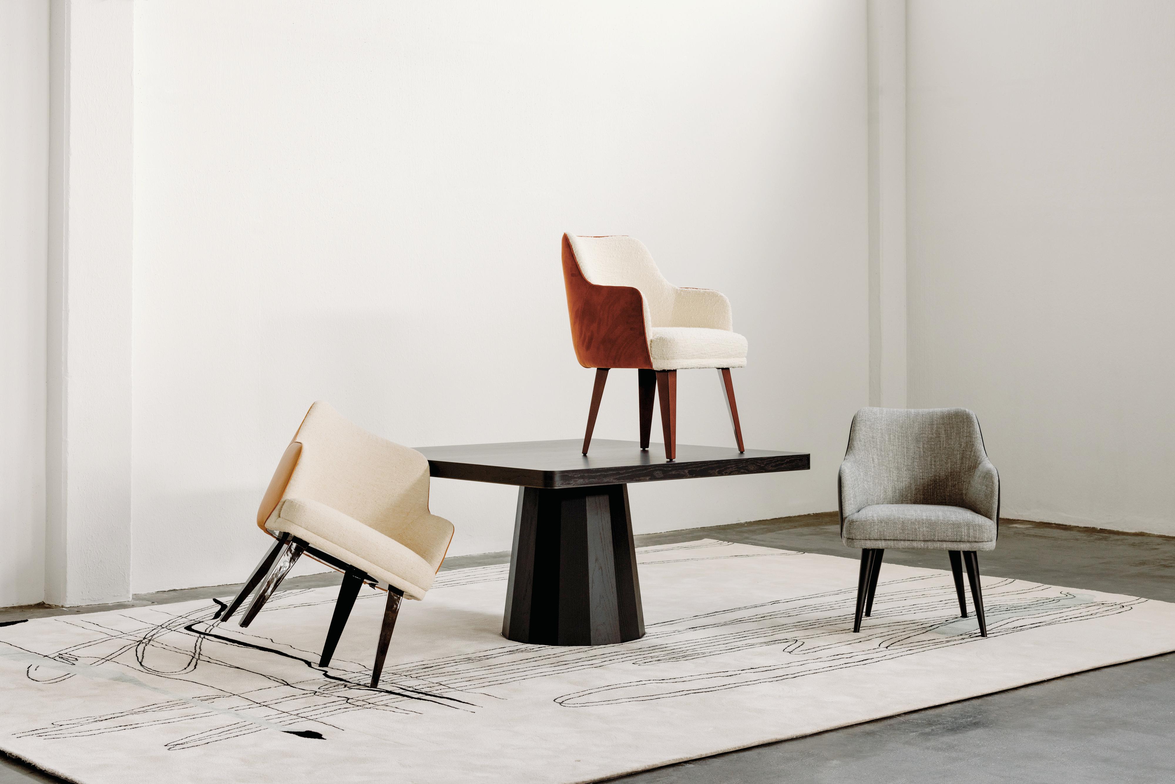 Moderne Margot-Esszimmerstühle, schwarzes Ledergrau, handgefertigt Portugal von Greenapple im Angebot 9