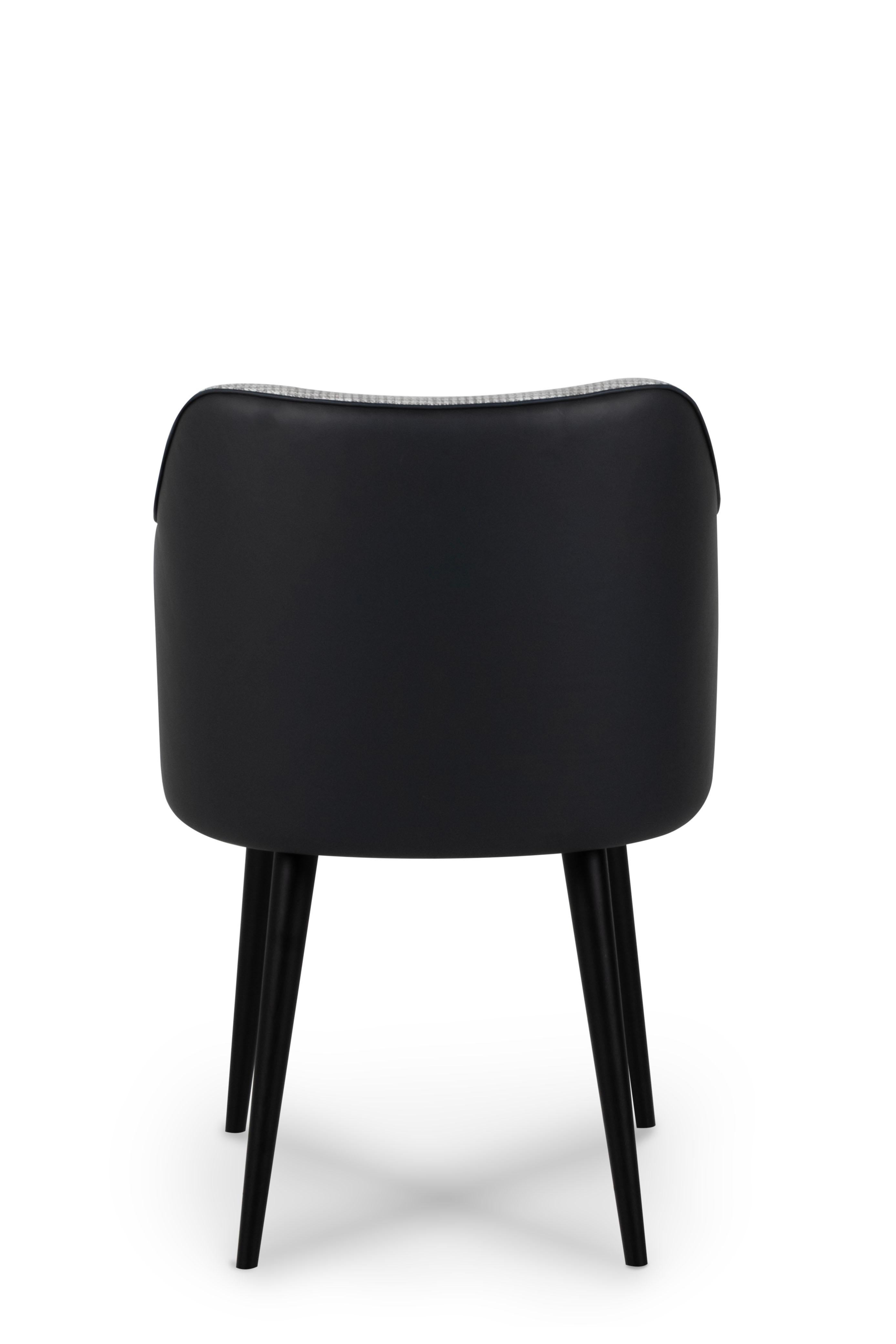 Portuguese Modern Margot Dining Chairs, Black Leather Grey, Handmade Portugal by Greenapple For Sale