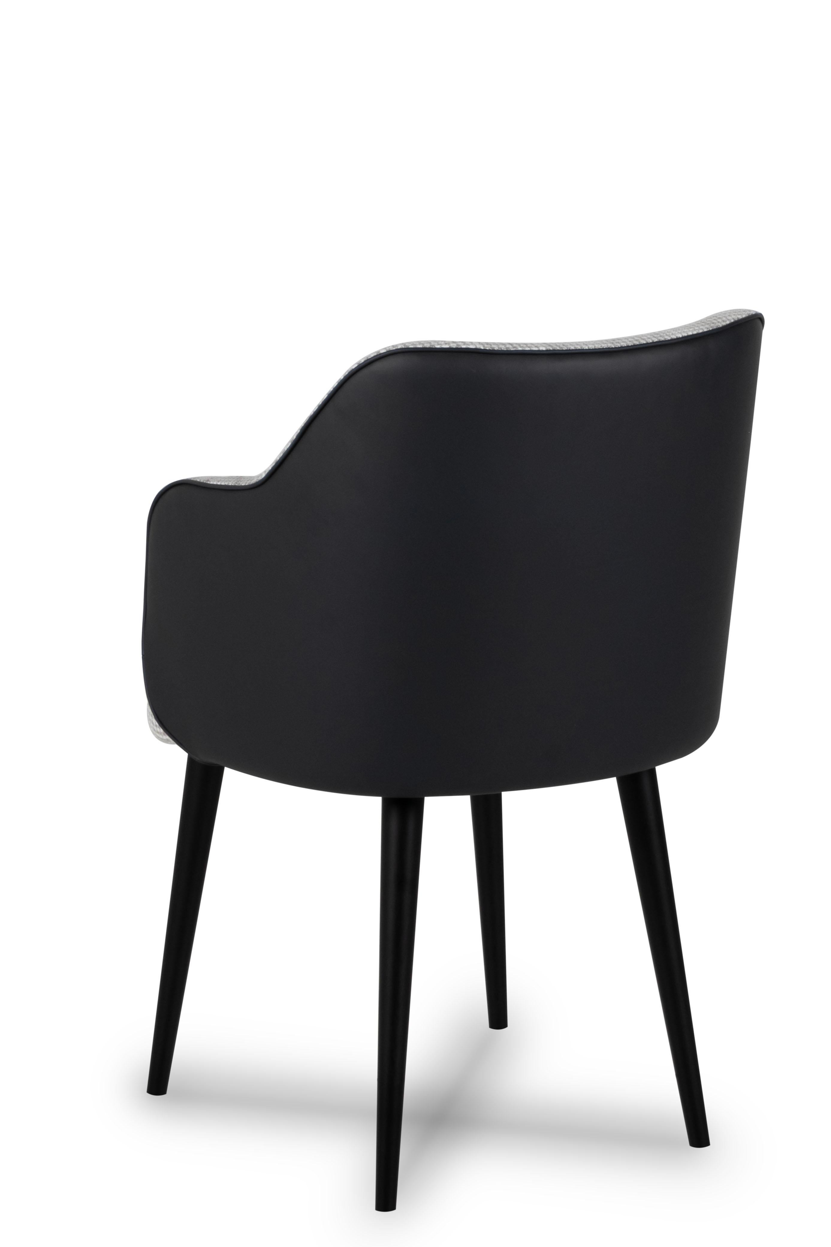 Stained Modern Margot Dining Chairs, Black Leather Grey, Handmade Portugal by Greenapple For Sale