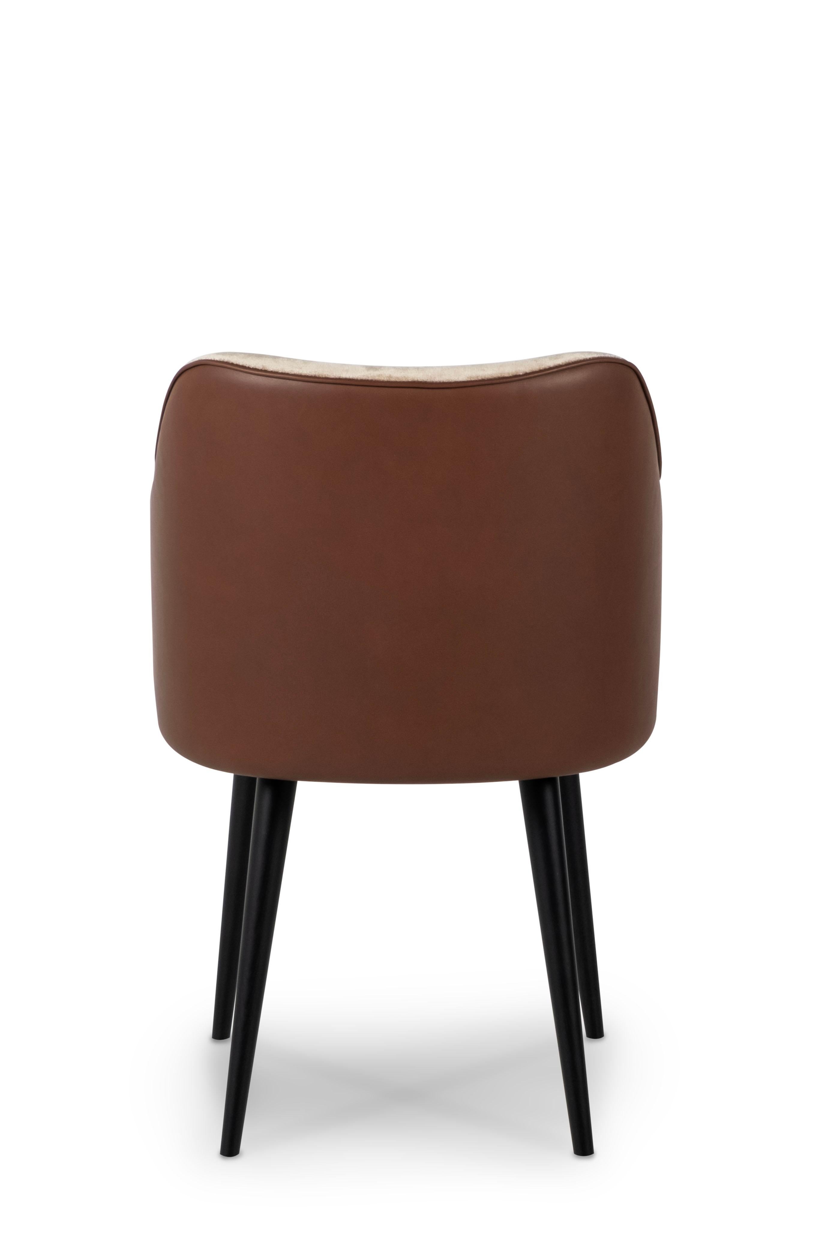 Portuguese Modern Margot Dining Chair, Brown Leather Camel, Handmade Portugal by Greenapple For Sale