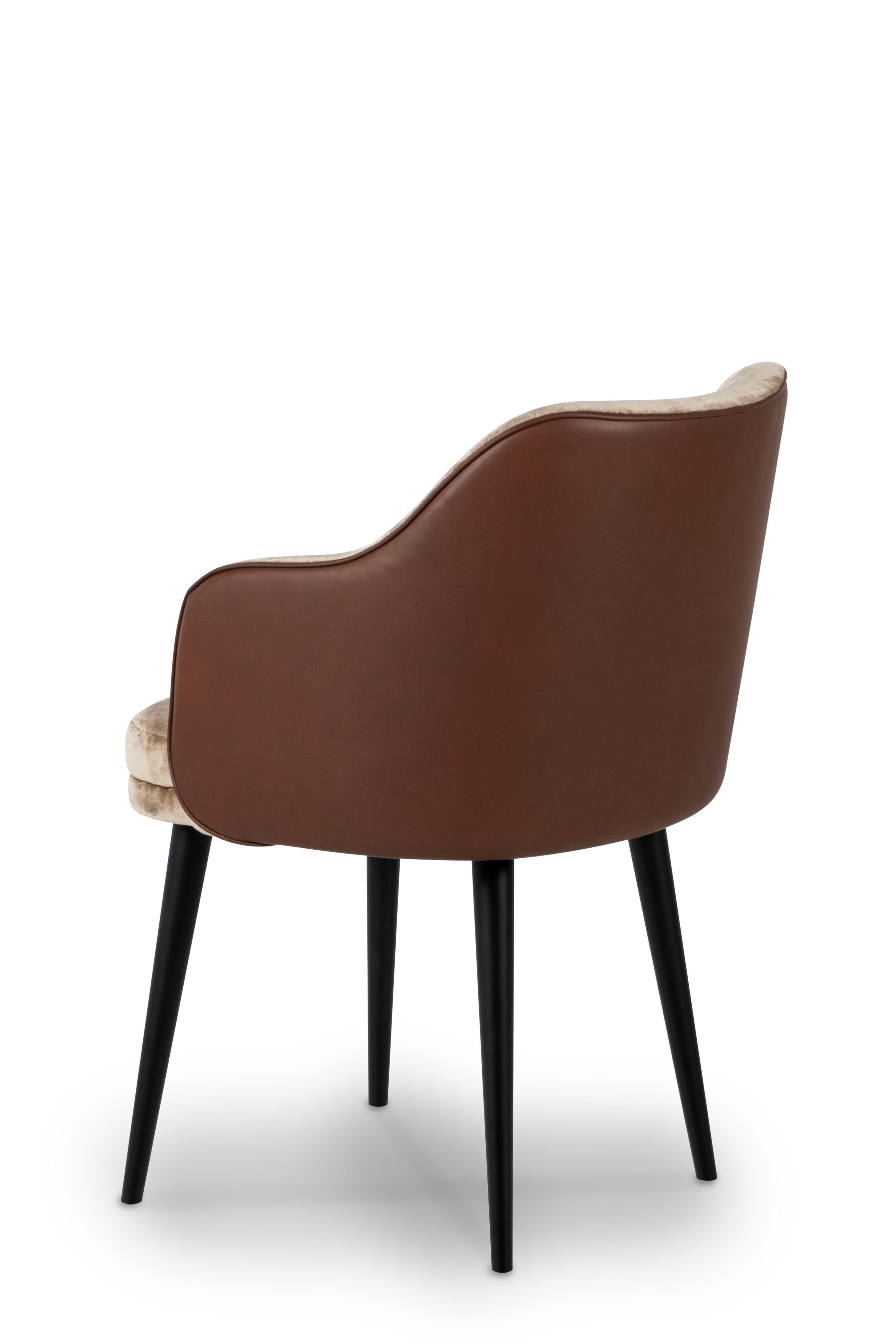 Stained Modern Margot Dining Chair, Brown Leather Camel, Handmade Portugal by Greenapple For Sale