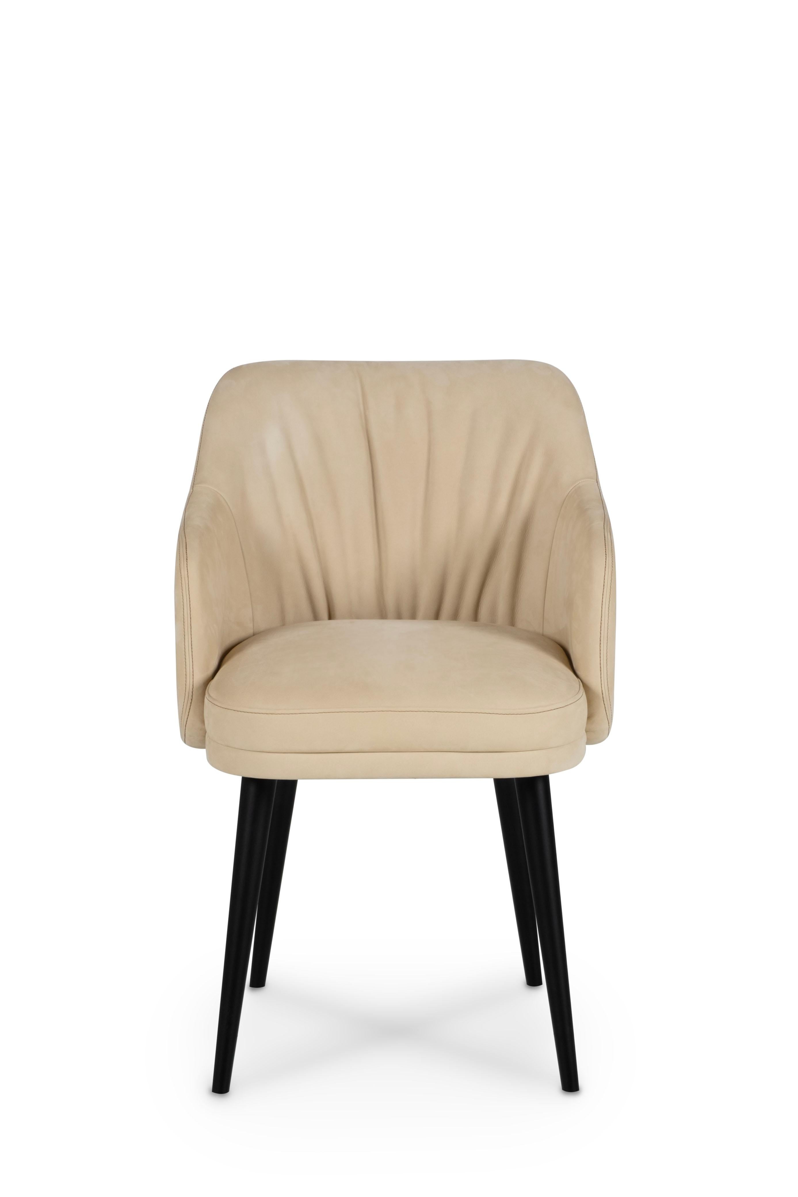 Portuguese Modern Margot Dining Chairs, Nubuck Leather, Handmade in Portugal by Greenapple For Sale