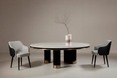 Modern Margot Leather Dining Chairs, Black, Grey Fabric, Handmade by Greenapple