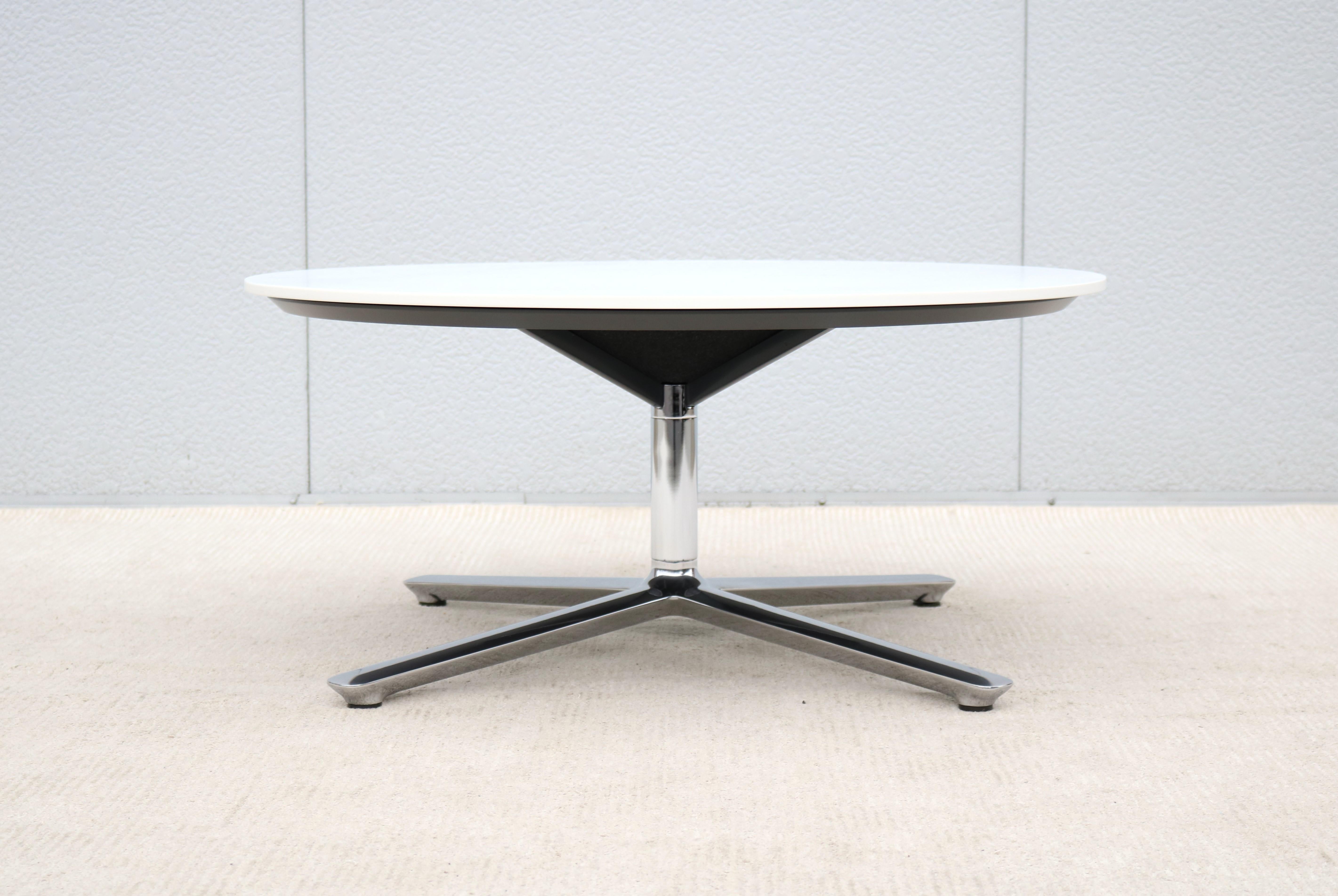 American Modern Mario Ruiz for Studio TK Bevy Round White Corian Top Coffee Table For Sale