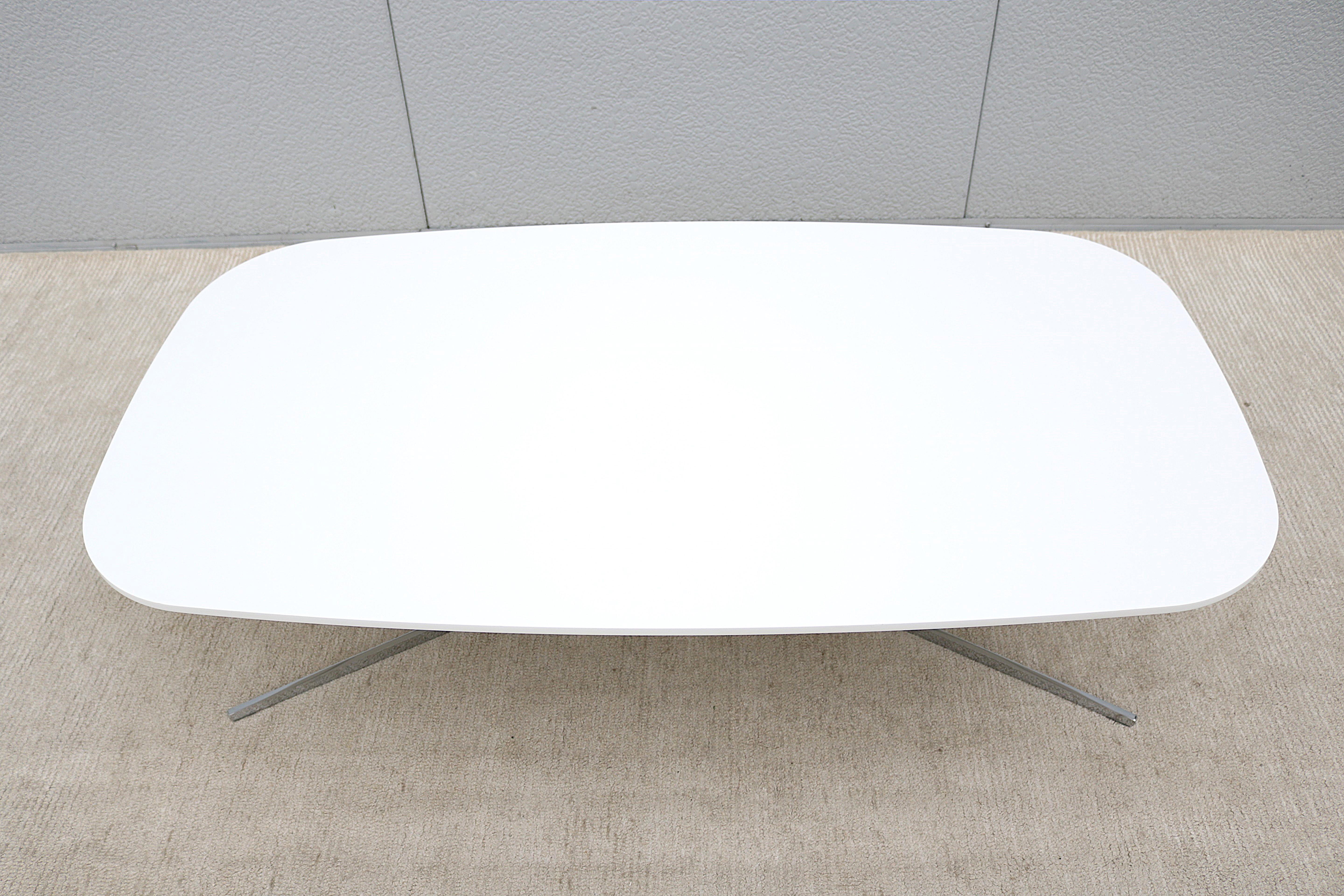 Chrome Modern Mario Ruiz for Studio TK Envita Rectangular White Corian Top Coffee Table For Sale