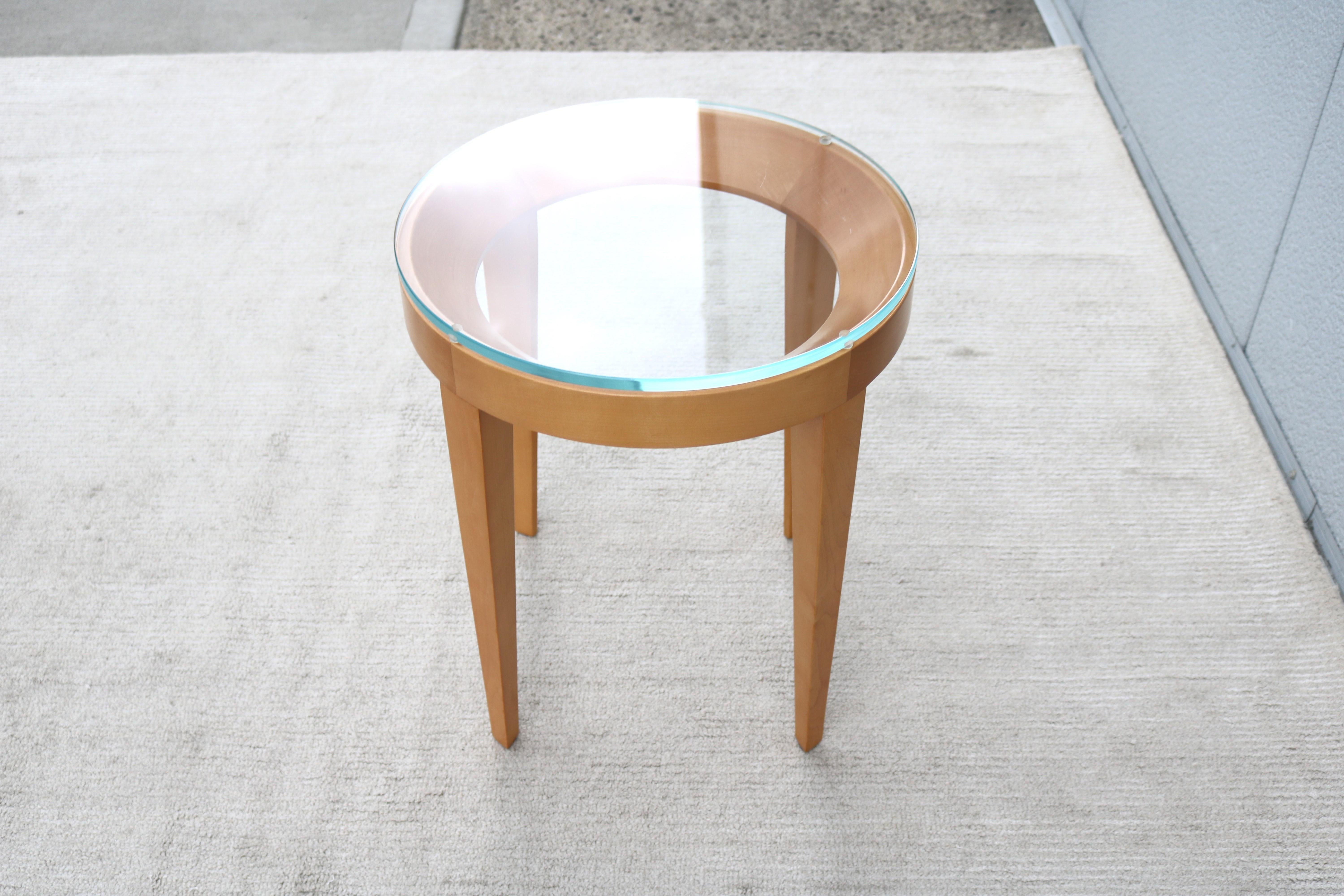 Modern Mark Goetz for Bernhardt Design Cirque Maple and Glass Round Side Table For Sale 5