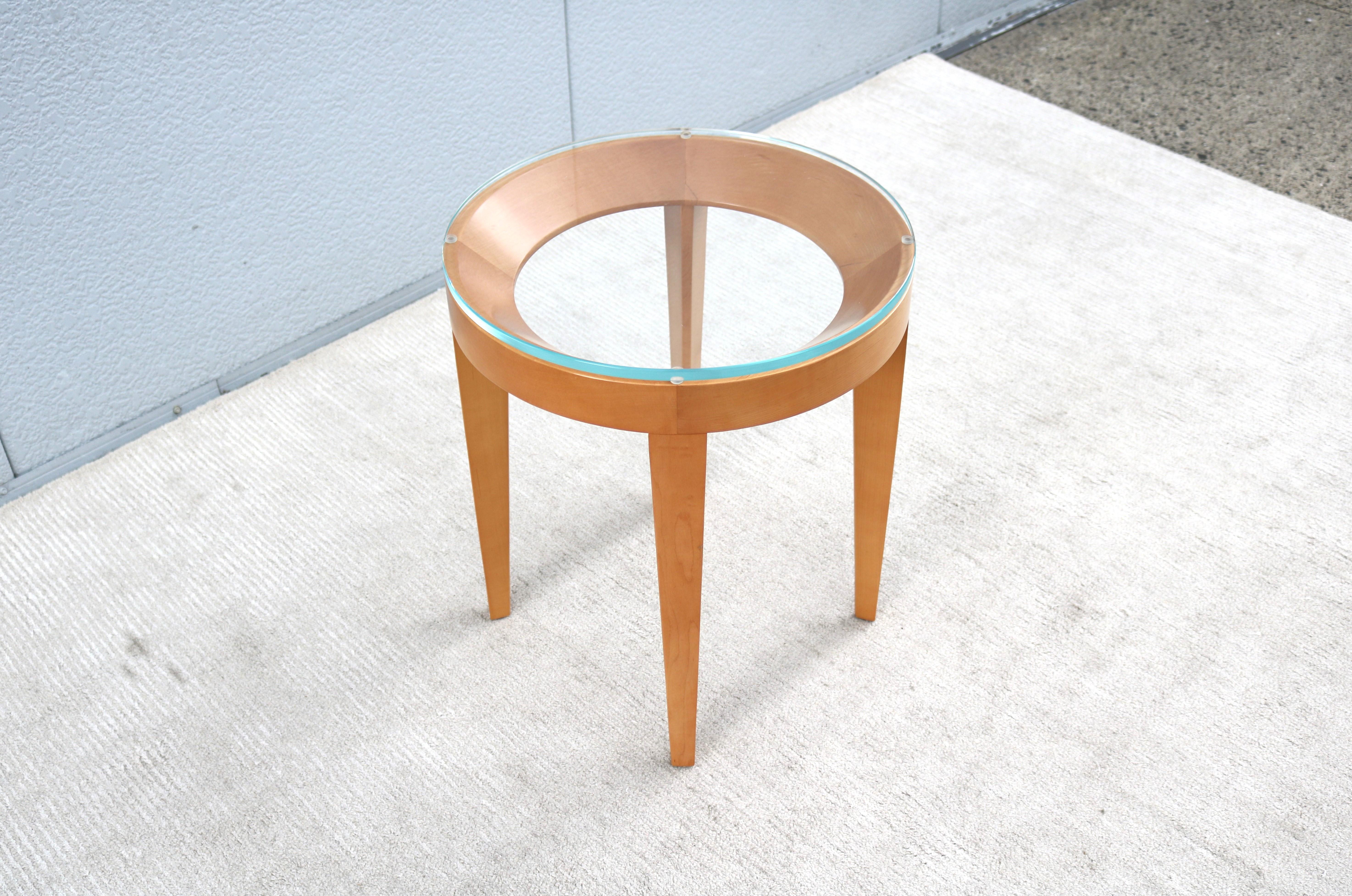 Modern Mark Goetz for Bernhardt Design Cirque Maple and Glass Round Side Table For Sale 6