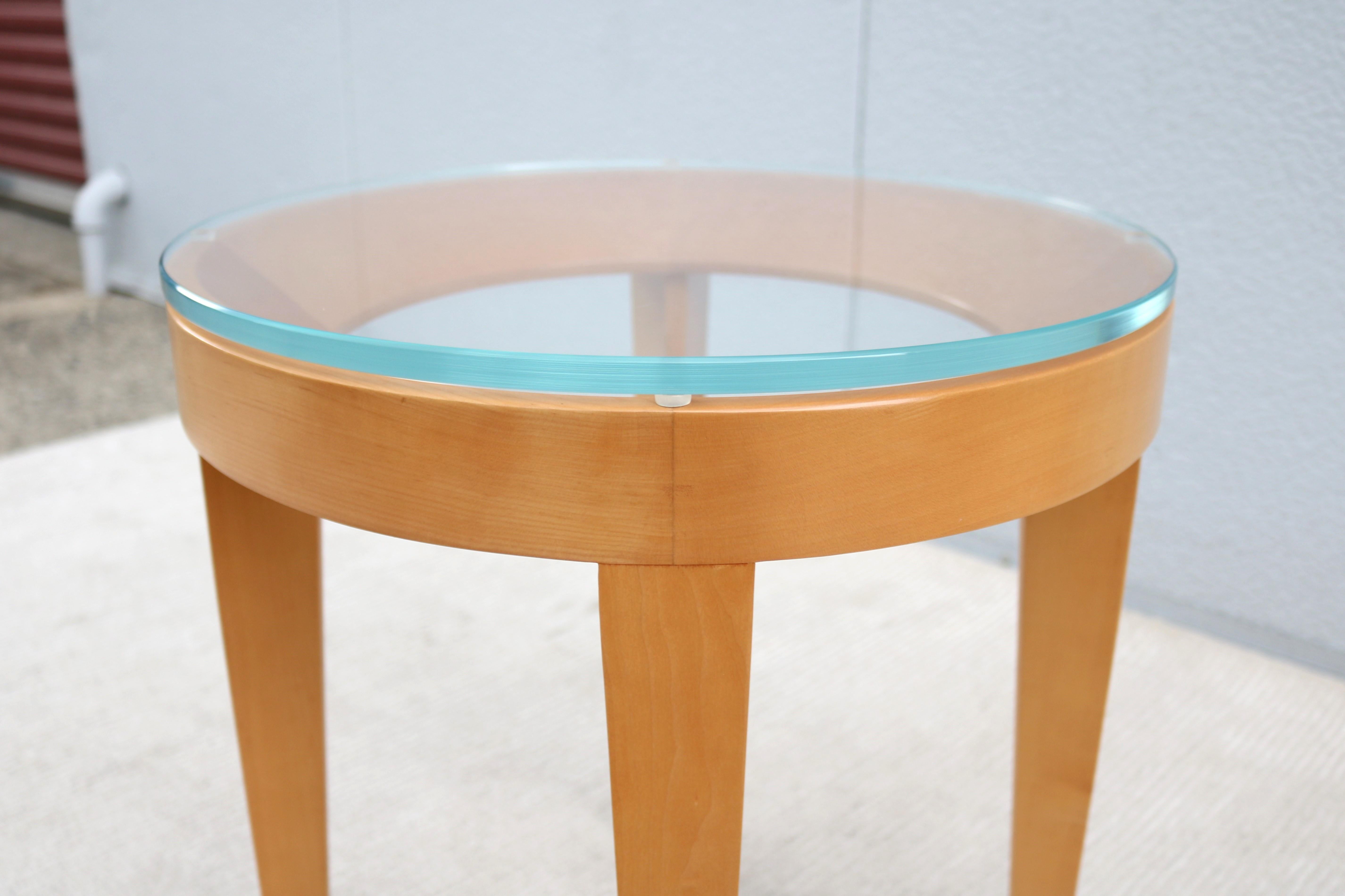 Modern Mark Goetz for Bernhardt Design Cirque Maple and Glass Round Side Table For Sale 11