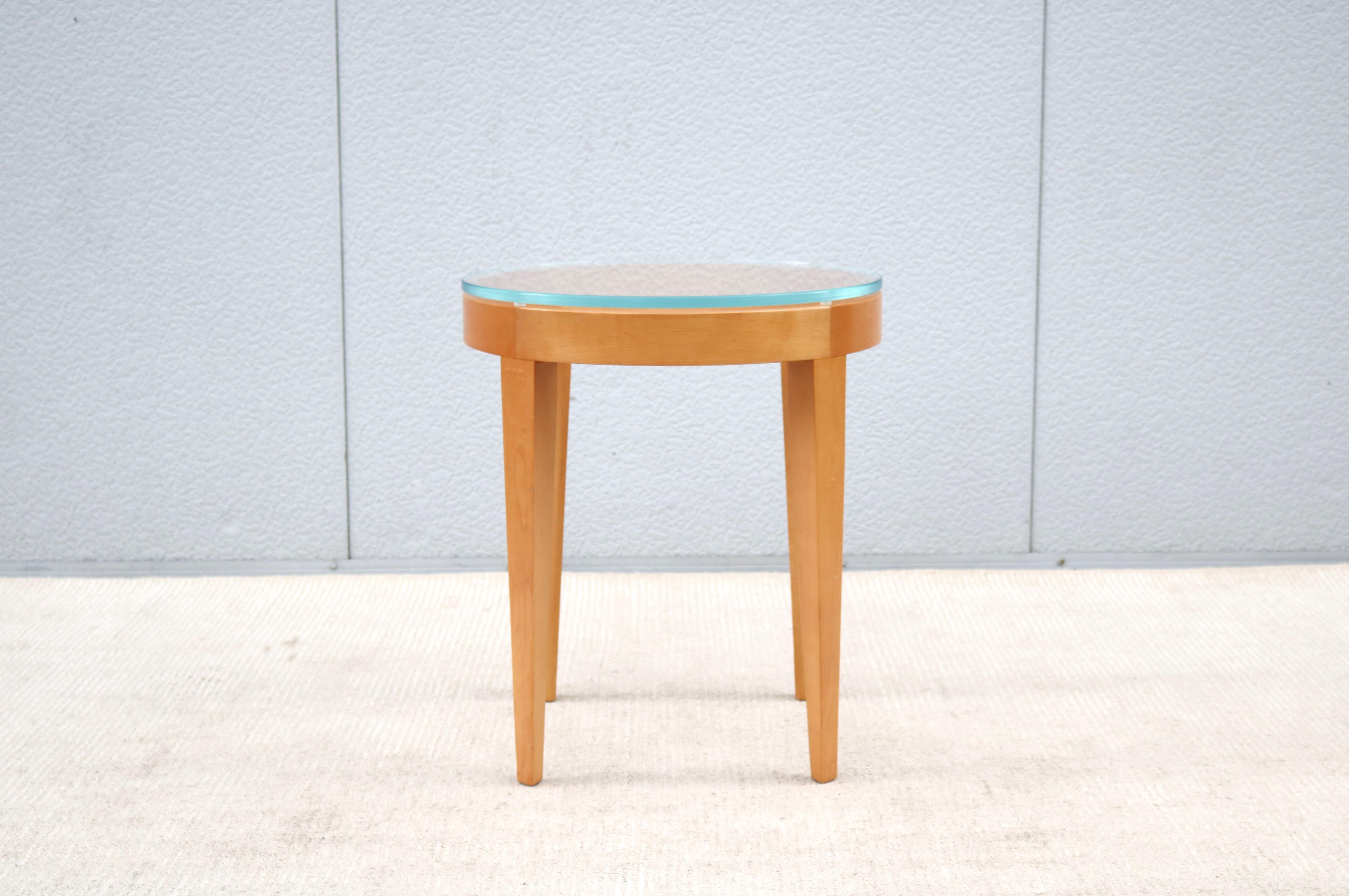 American Modern Mark Goetz for Bernhardt Design Cirque Maple and Glass Round Side Table For Sale