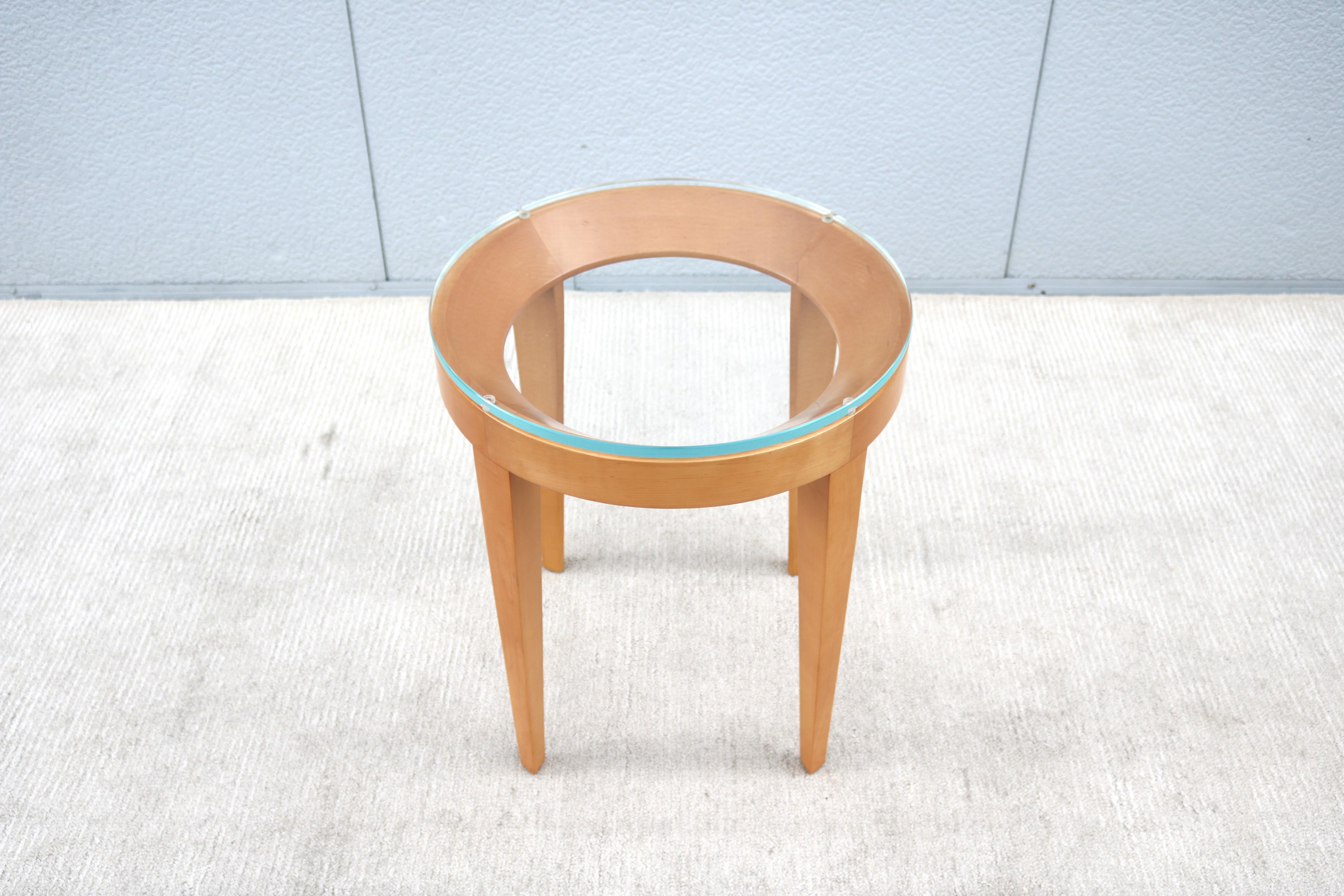 Contemporary Modern Mark Goetz for Bernhardt Design Cirque Maple and Glass Round Side Table For Sale