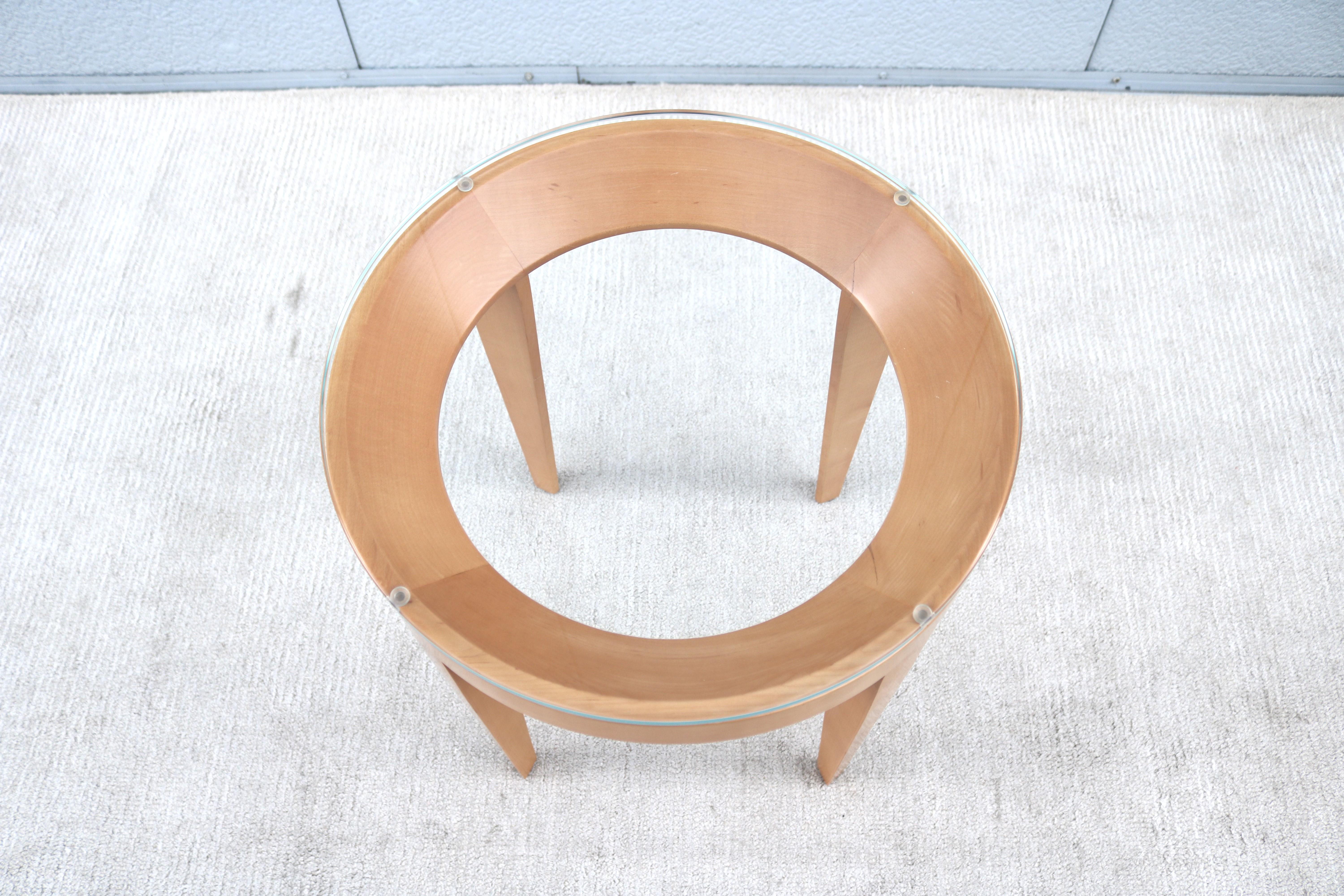 Modern Mark Goetz for Bernhardt Design Cirque Maple and Glass Round Side Table For Sale 2