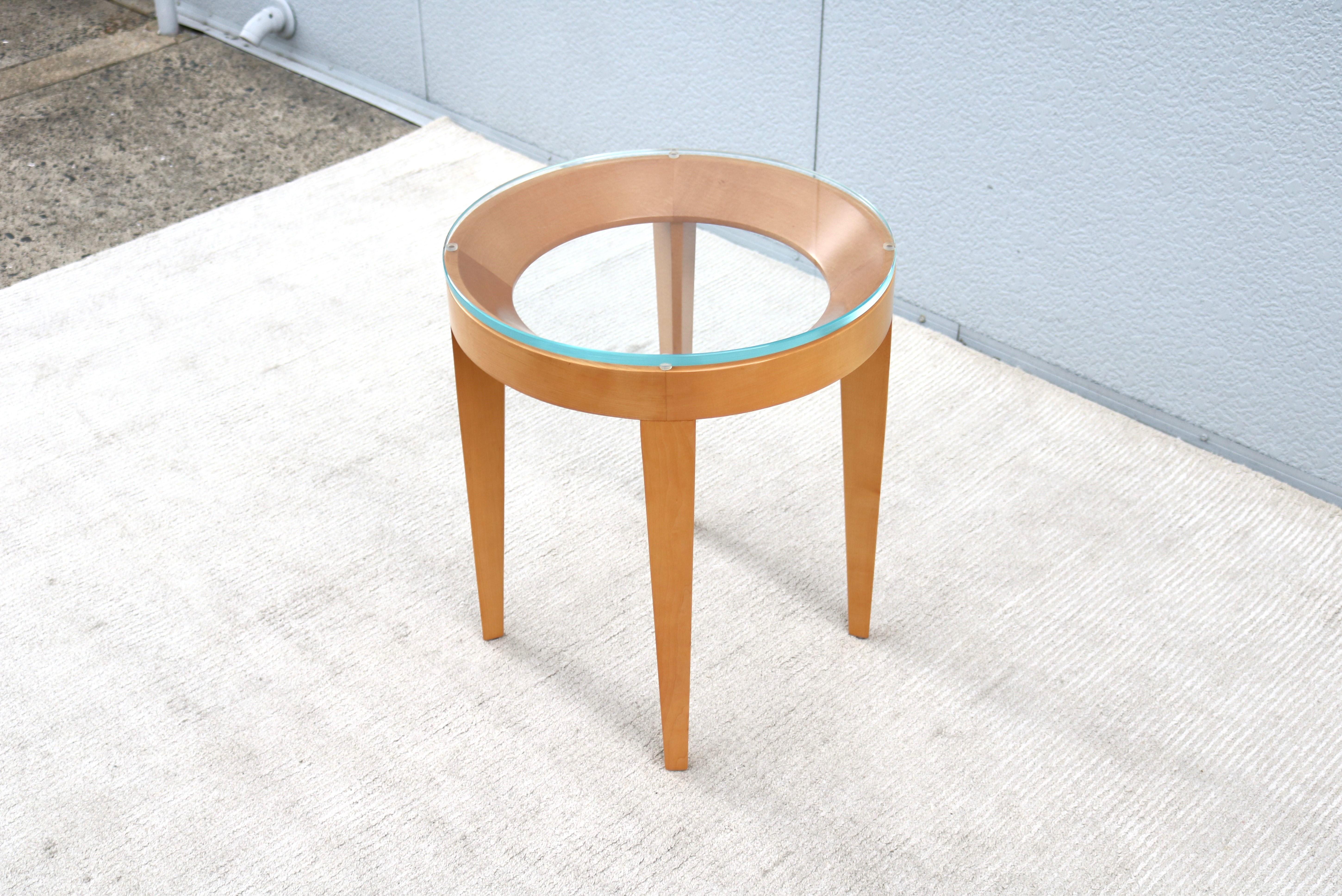 Modern Mark Goetz for Bernhardt Design Cirque Maple and Glass Round Side Table For Sale 3
