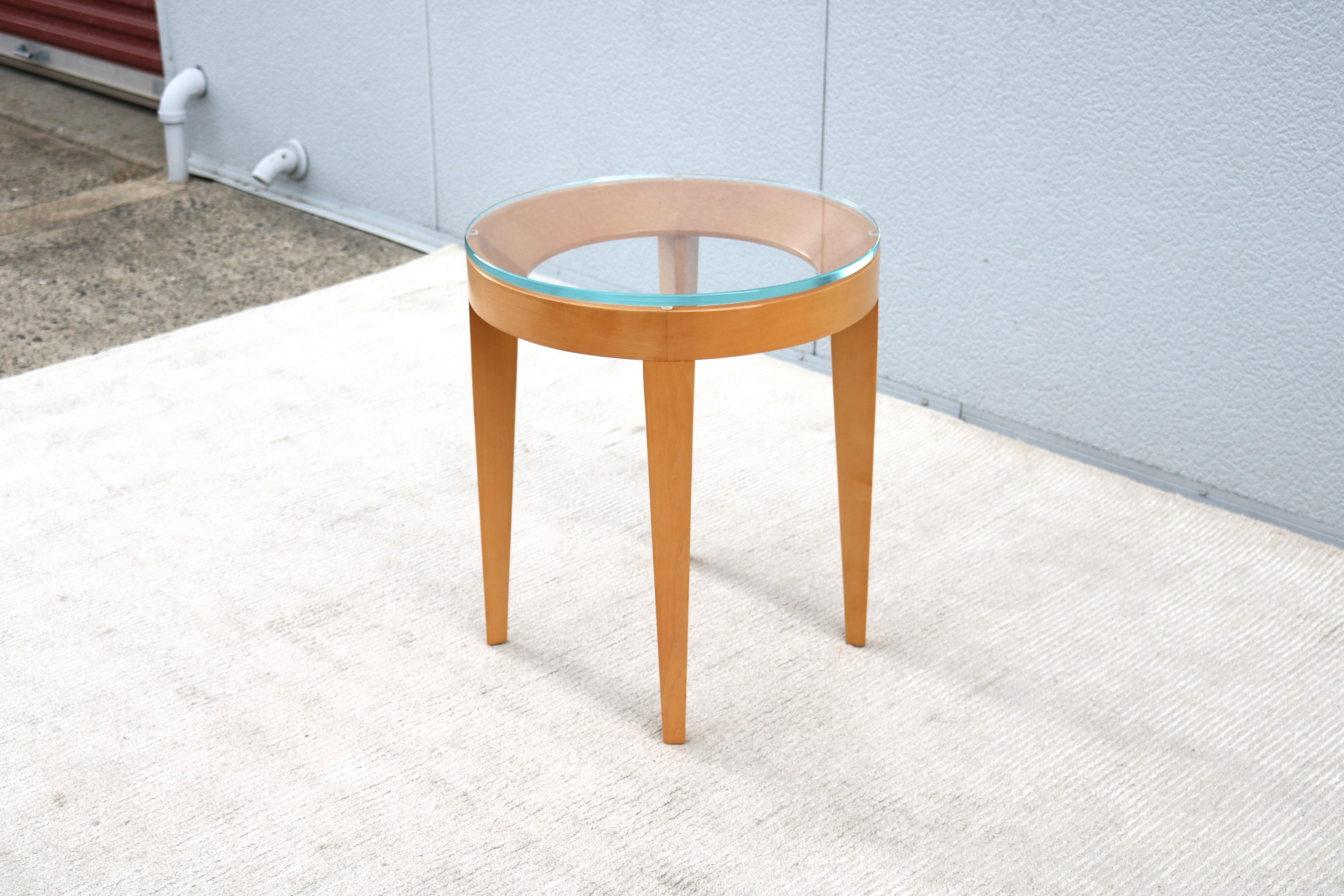 Modern Mark Goetz for Bernhardt Design Cirque Maple and Glass Round Side Table For Sale 4