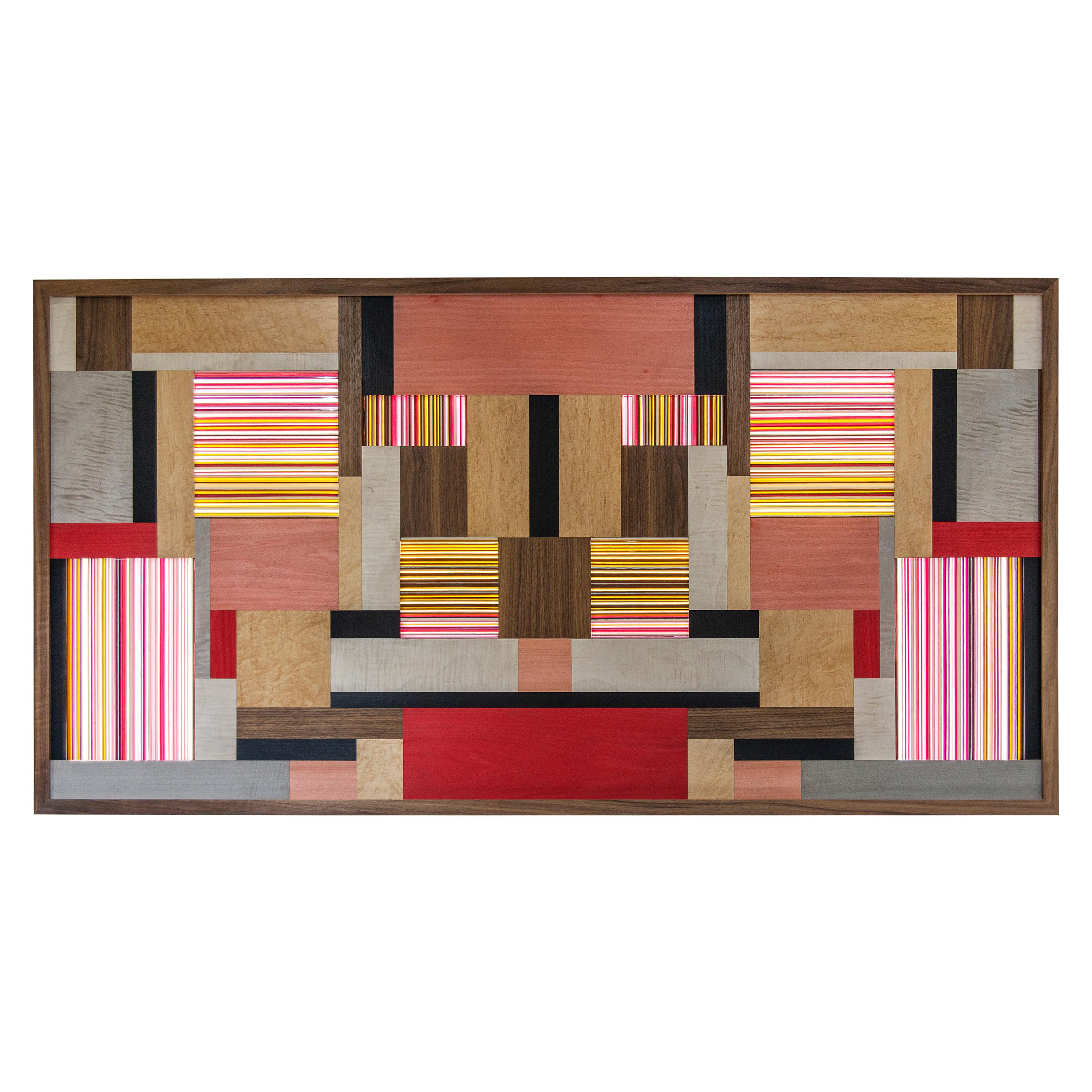 Modern Marquetry and Back Light Glass Wall Piece 