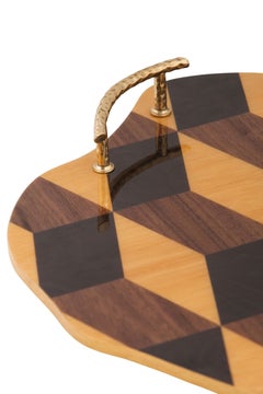 Modern Marquetry Art Serving Tray Brass Handmade in Portugal by Lusitanus Home