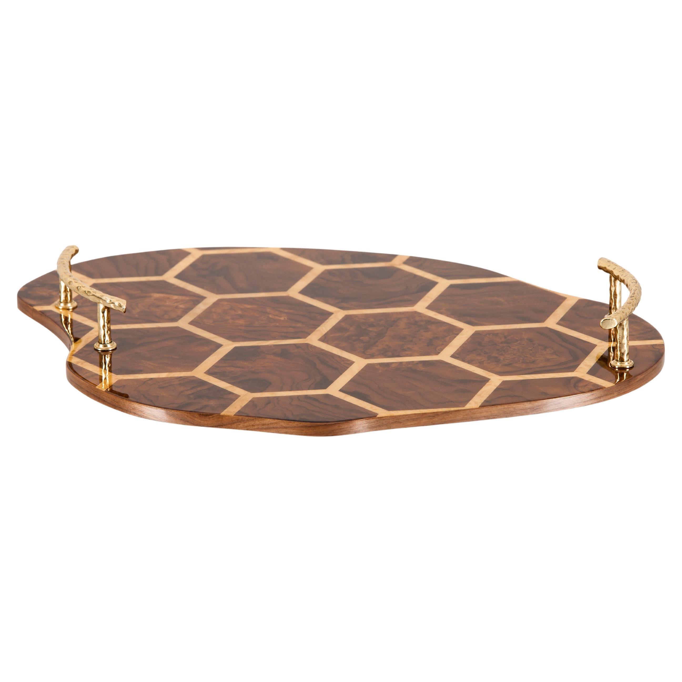 Modern Marquetry Art Serving Tray Brass Handmade in Portugal by Lusitanus Home