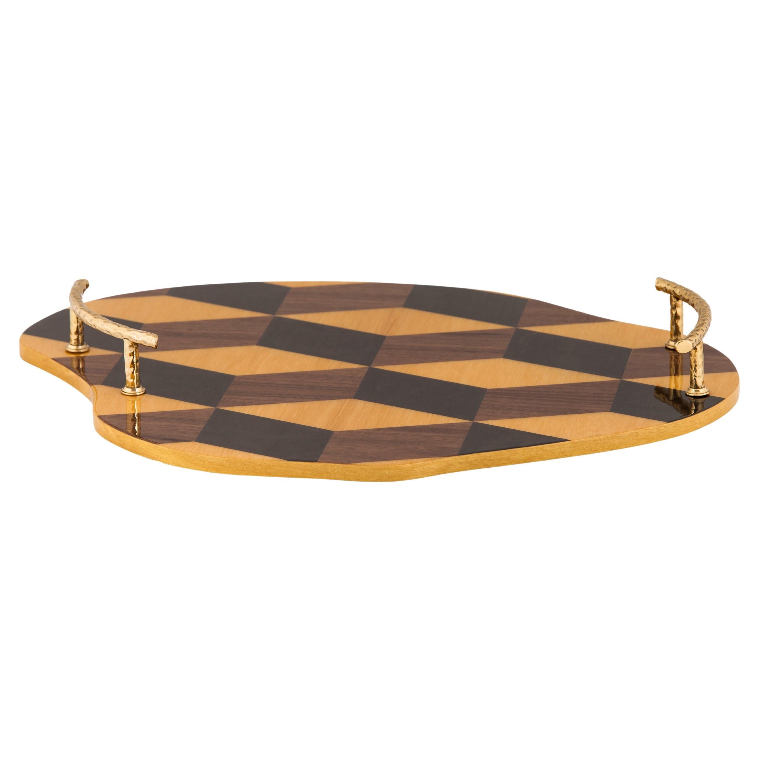 Modern Marquetry Art Serving Tray Brass Handmade in Portugal by Lusitanus Home For Sale