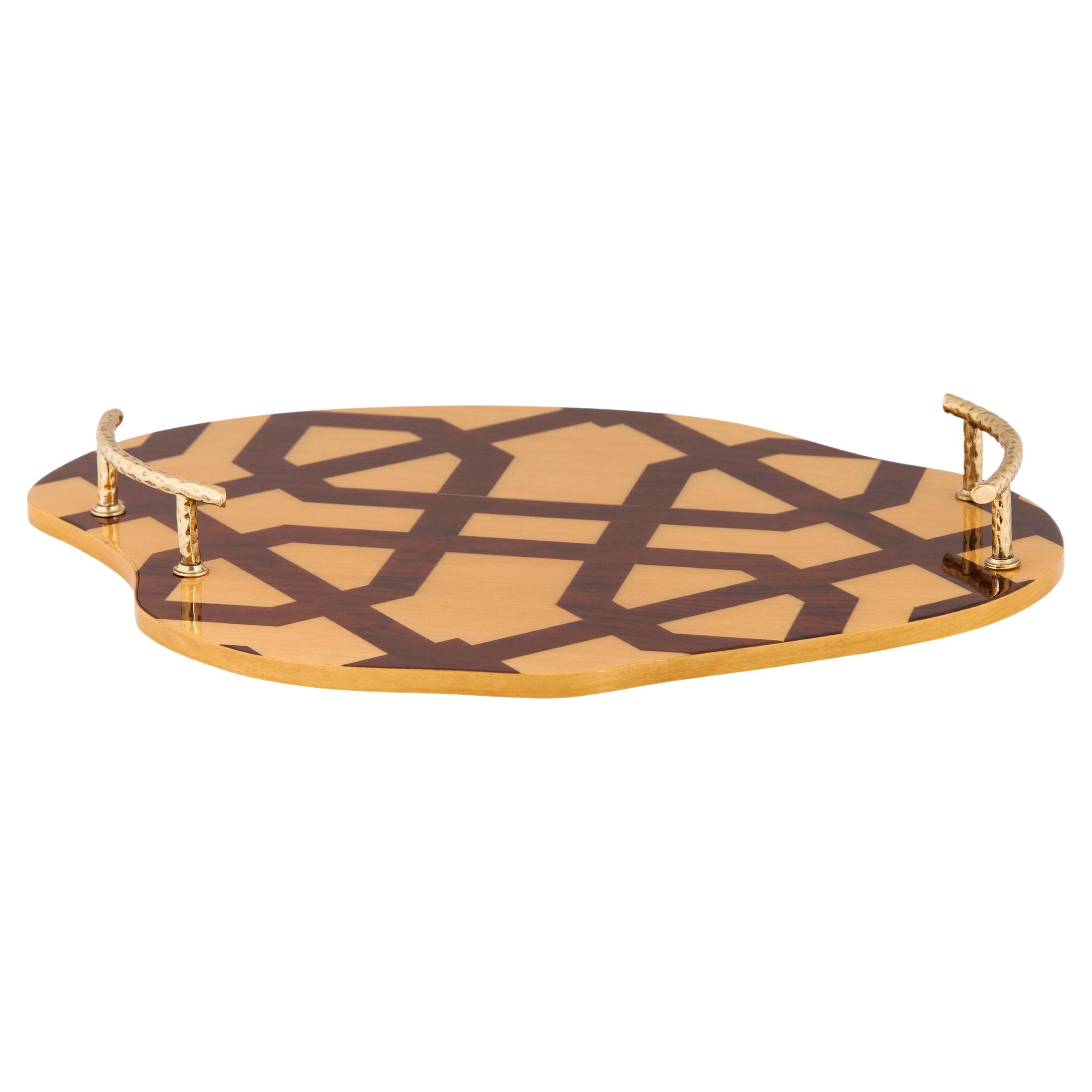 Modern Marquetry Art Serving Tray Brass Handmade in Portugal by Lusitanus Home For Sale