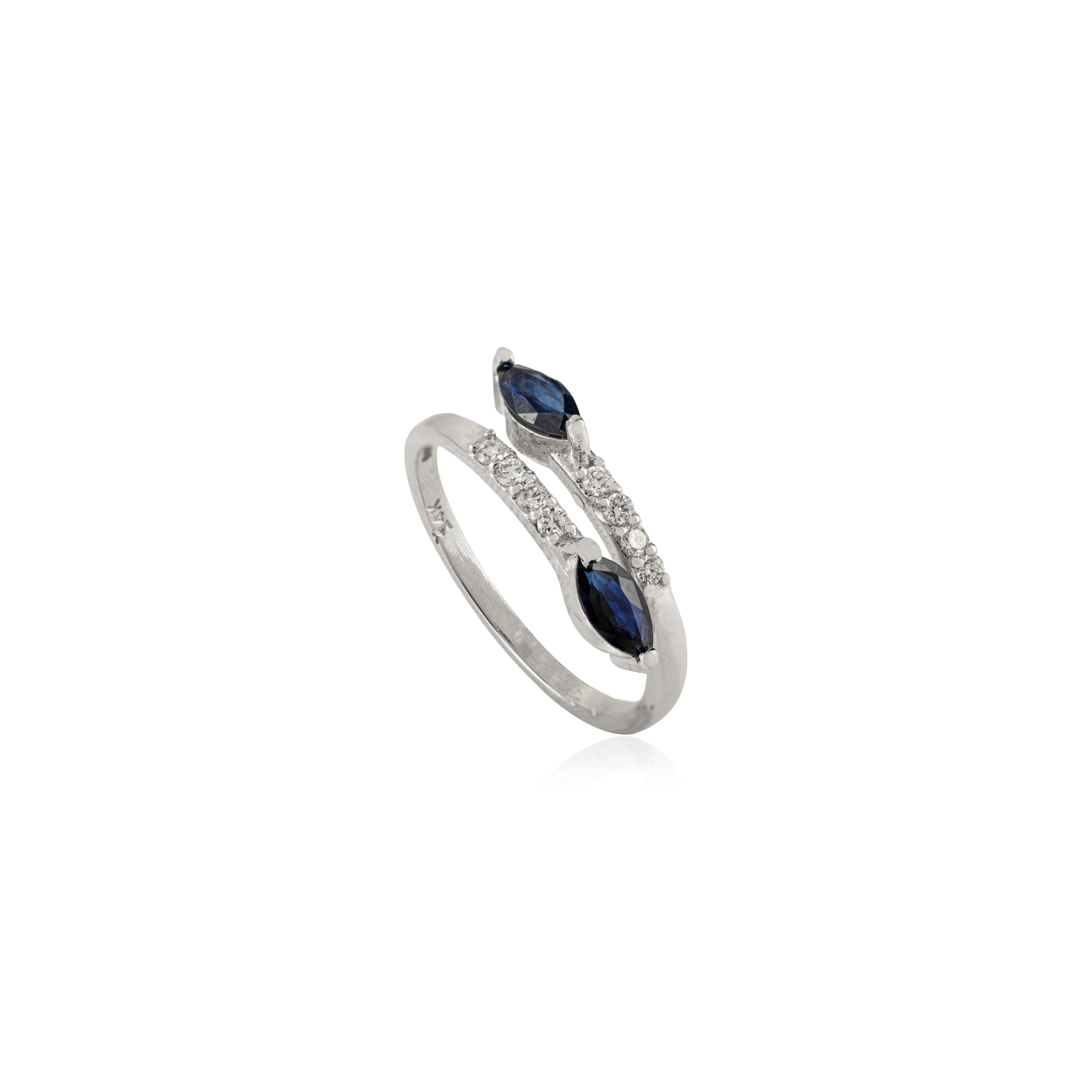 Im Angebot: Moderner Bypass-Ring mit blauem Marquise-Saphir und Diamant aus 14 Karat Weißgold () 3