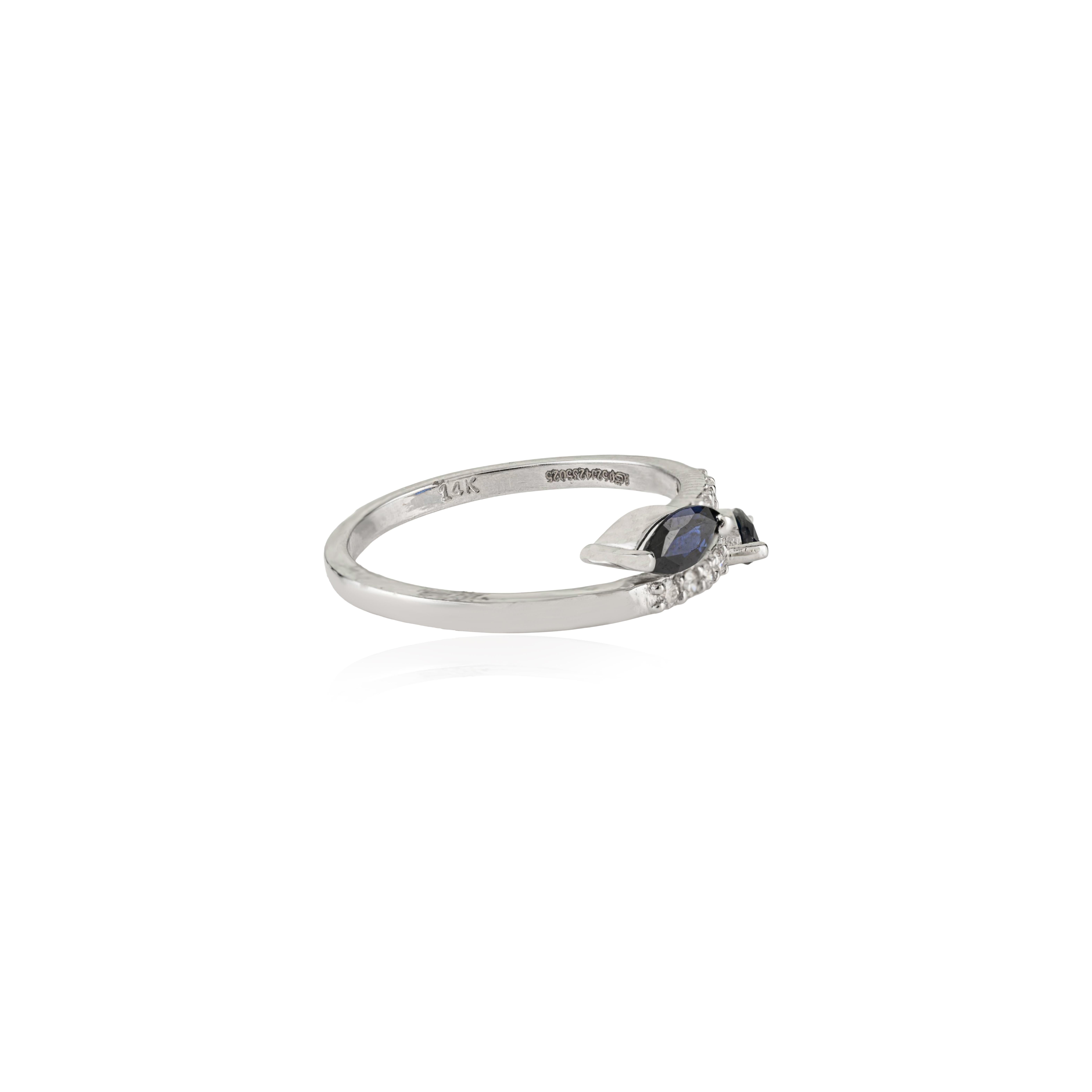 Im Angebot: Moderner Bypass-Ring mit blauem Marquise-Saphir und Diamant aus 14 Karat Weißgold () 7