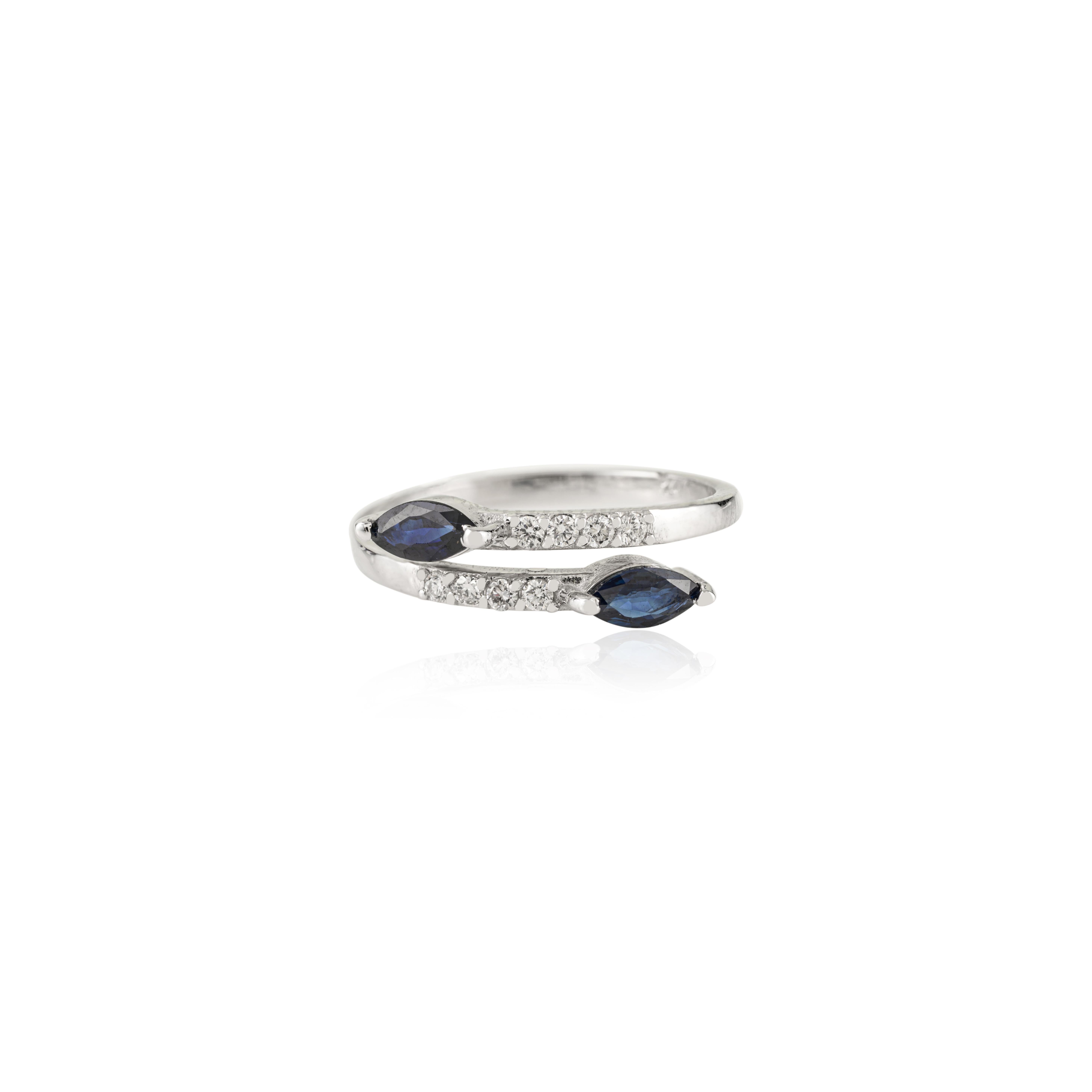 Im Angebot: Moderner Bypass-Ring mit blauem Marquise-Saphir und Diamant aus 14 Karat Weißgold () 9