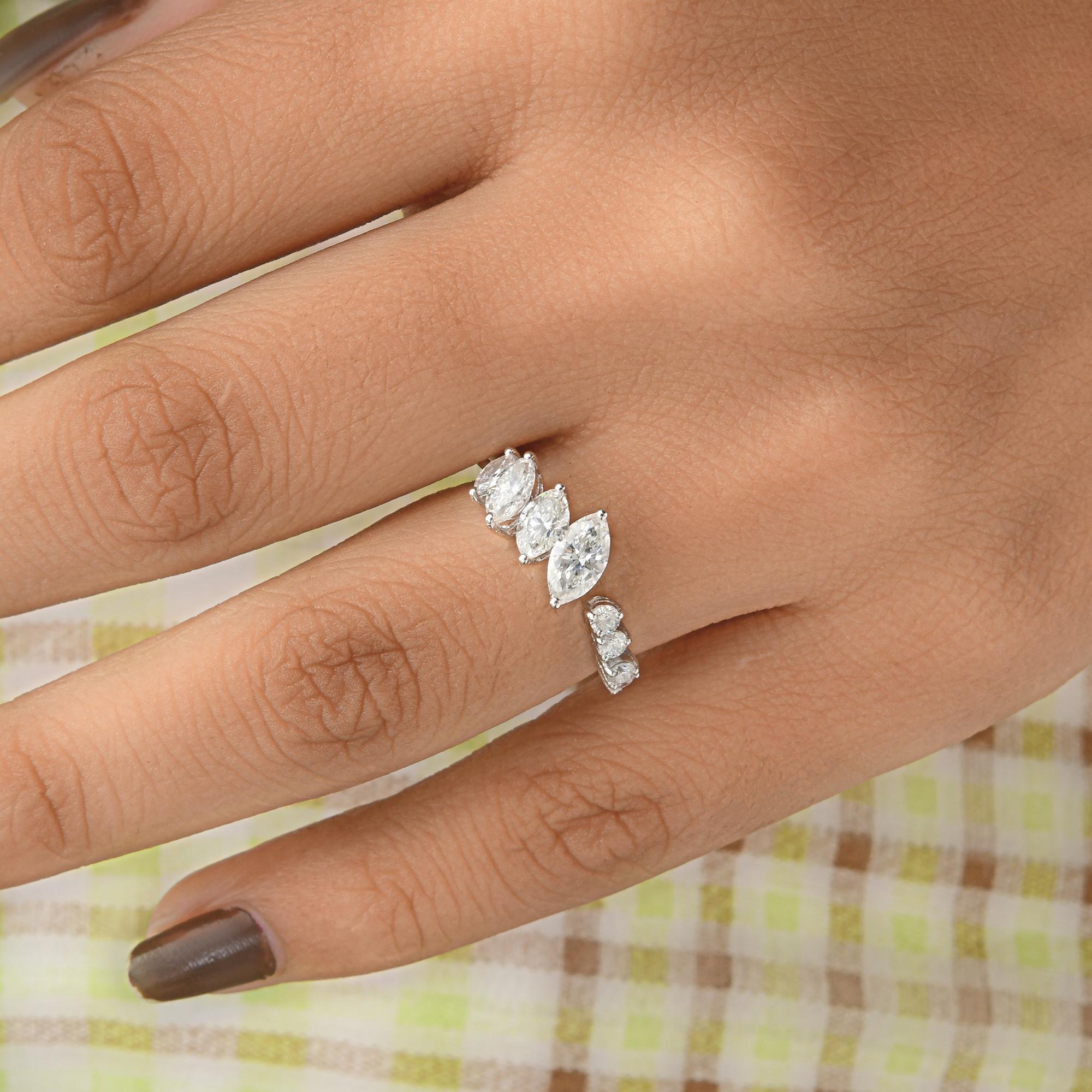 For Sale:  Modern Marquise Round 1.22 Carat Diamond 18k White Gold Engagement Band Ring 2