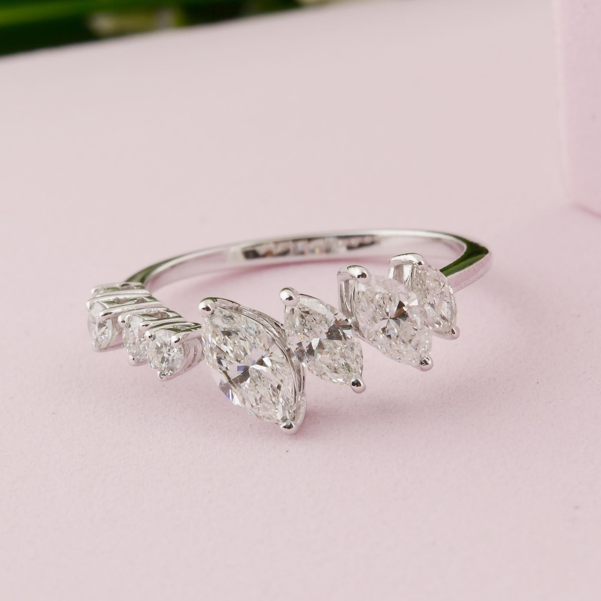For Sale:  Modern Marquise Round 1.22 Carat Diamond 18k White Gold Engagement Band Ring 3