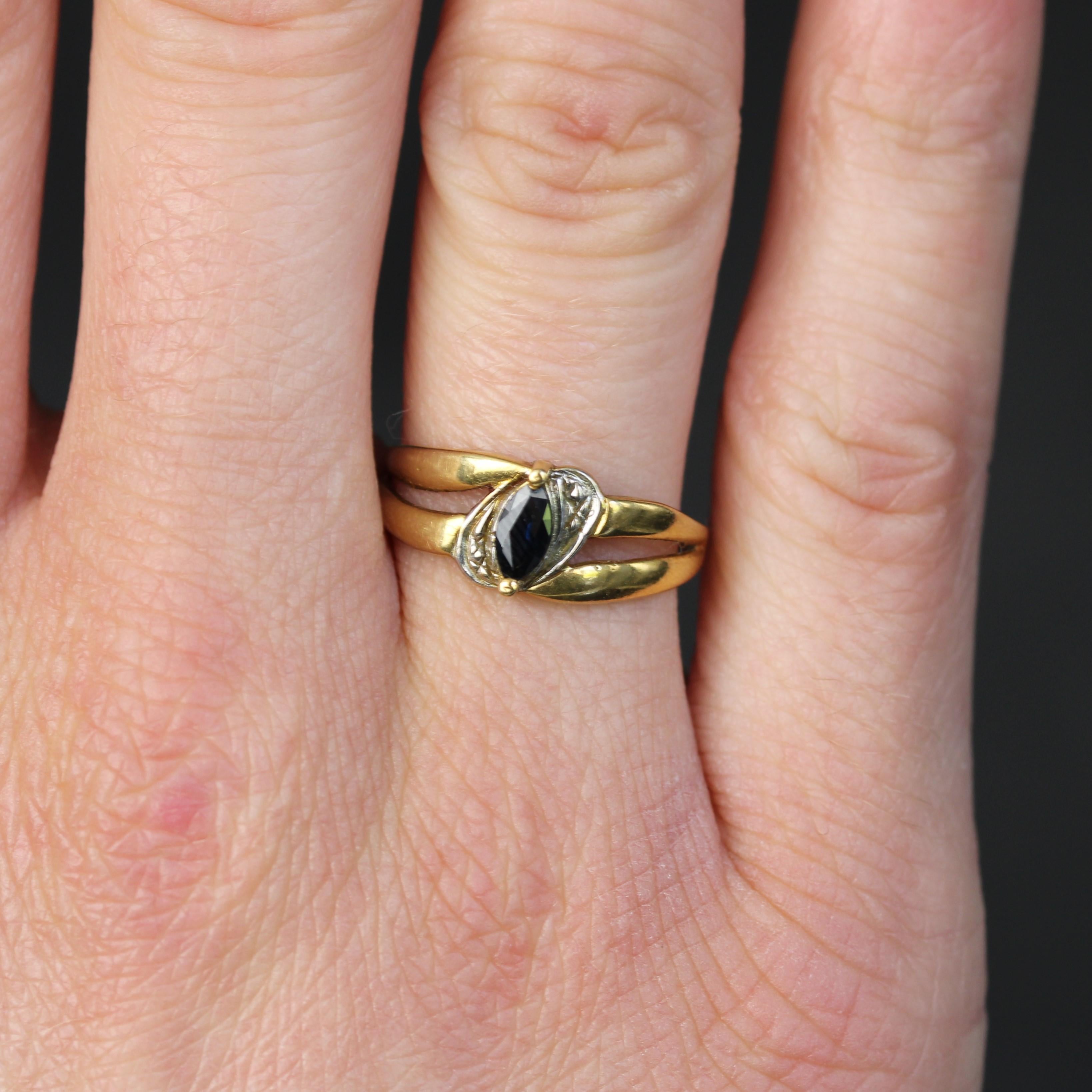 Women's Modern Marquise Sapphire 18 Karat Yellow White Gold Ring For Sale