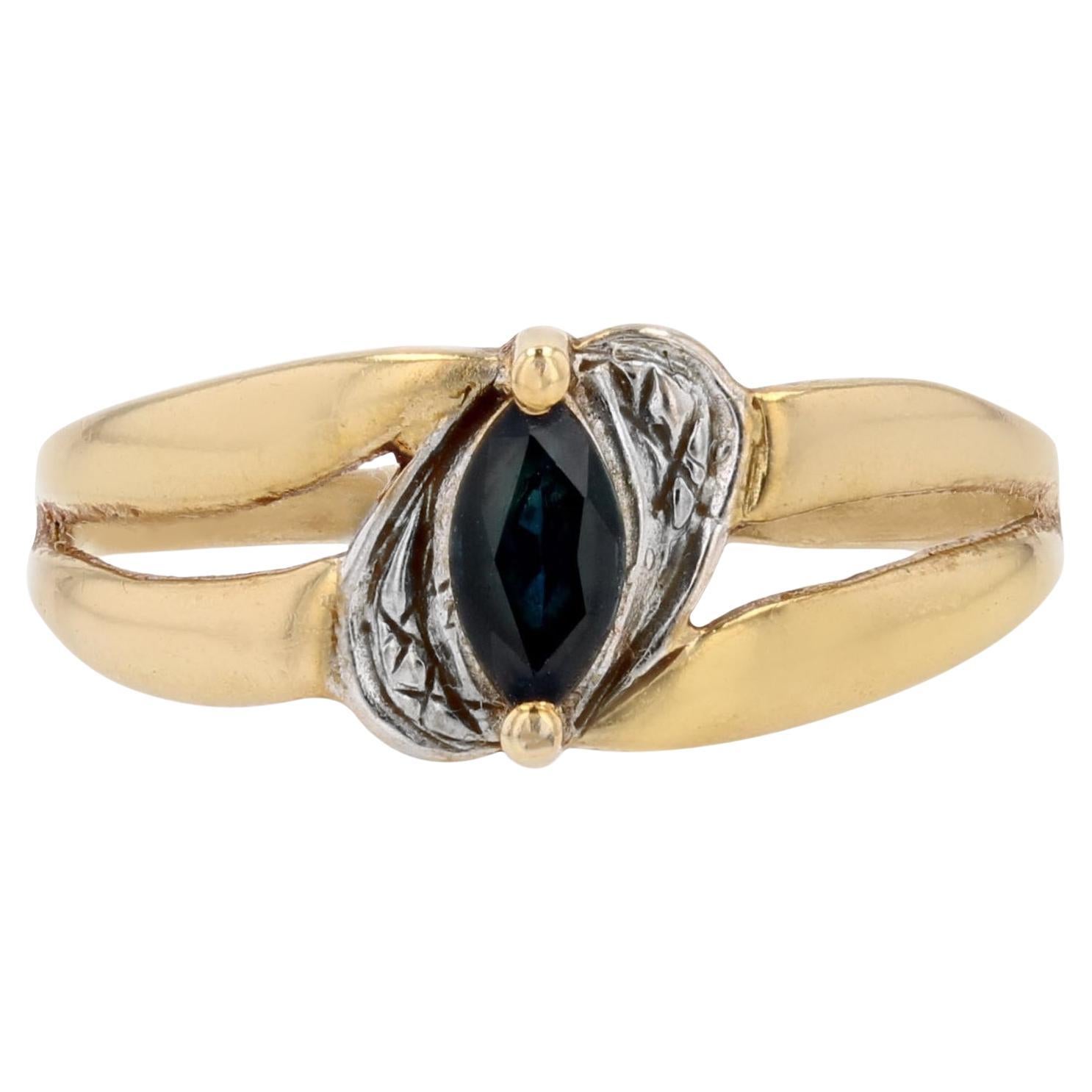 Moderner Marquise Saphir 18 Karat Gelbweißgold Ring