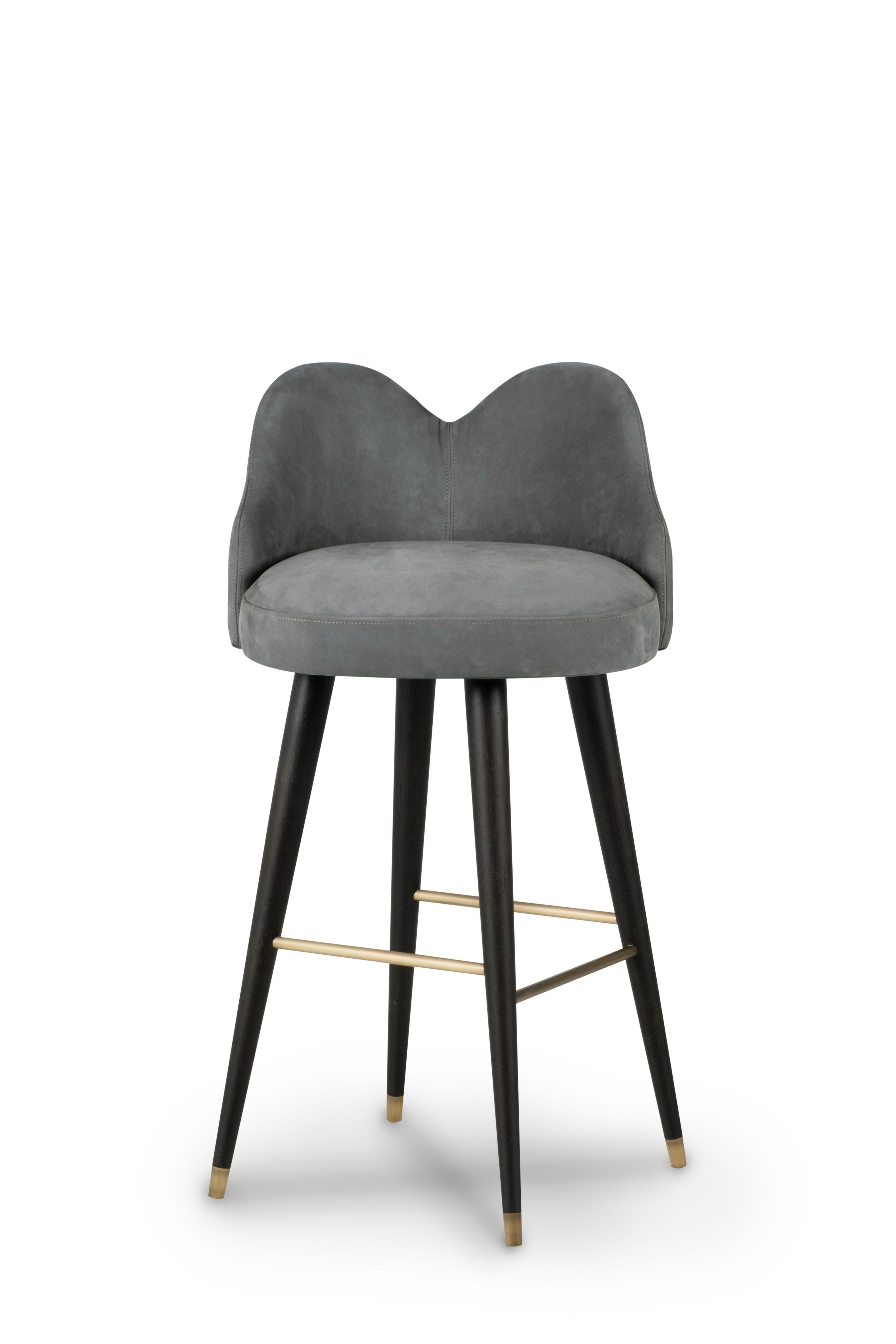 Hand-Crafted Modern Mary Swivel Bar Stools, Nubuck Leather, Handmade Portugal by Greenapple For Sale