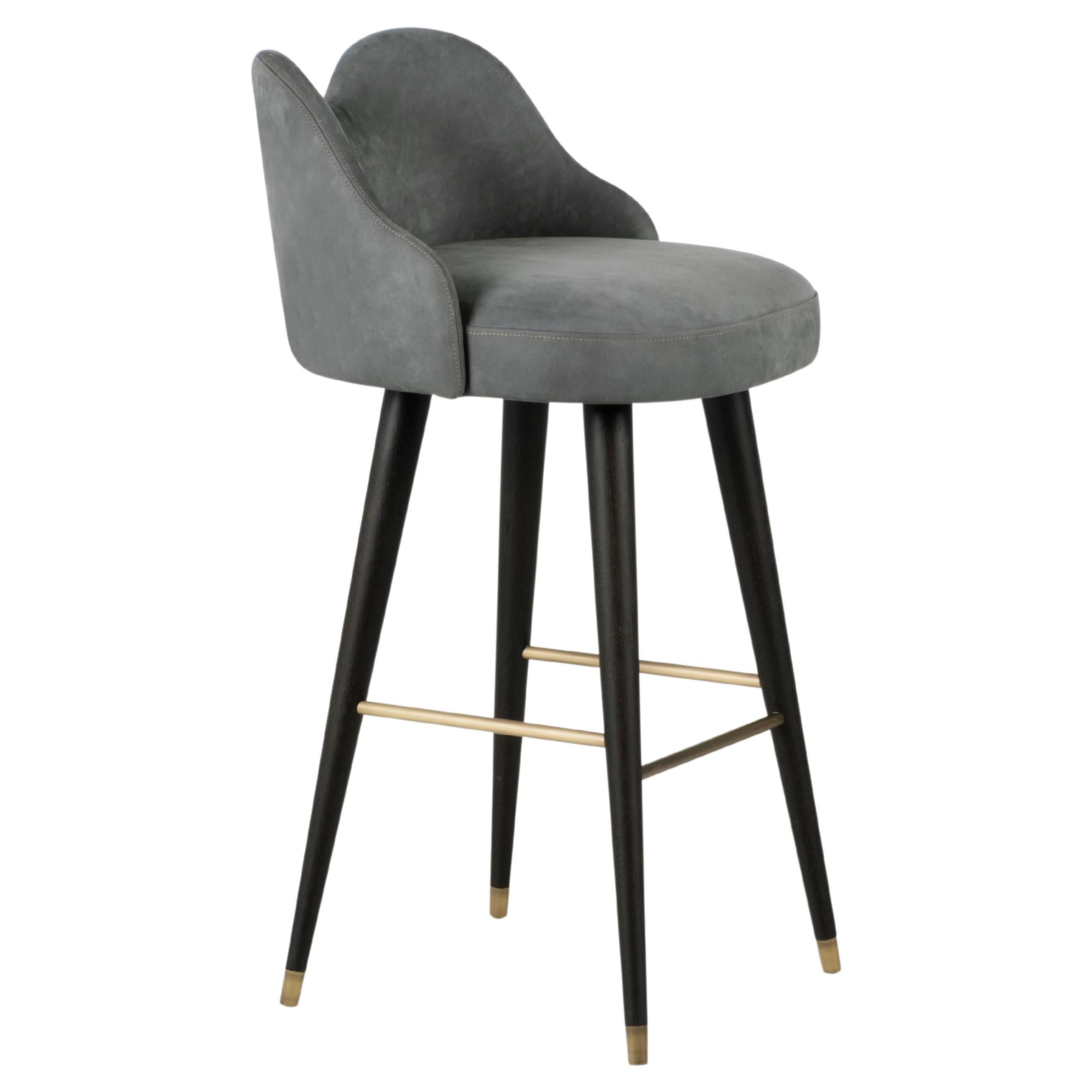 Mid-Century Modern Mary Swivel Bar Stools, Nubuck Leather, Handmade Greenapple