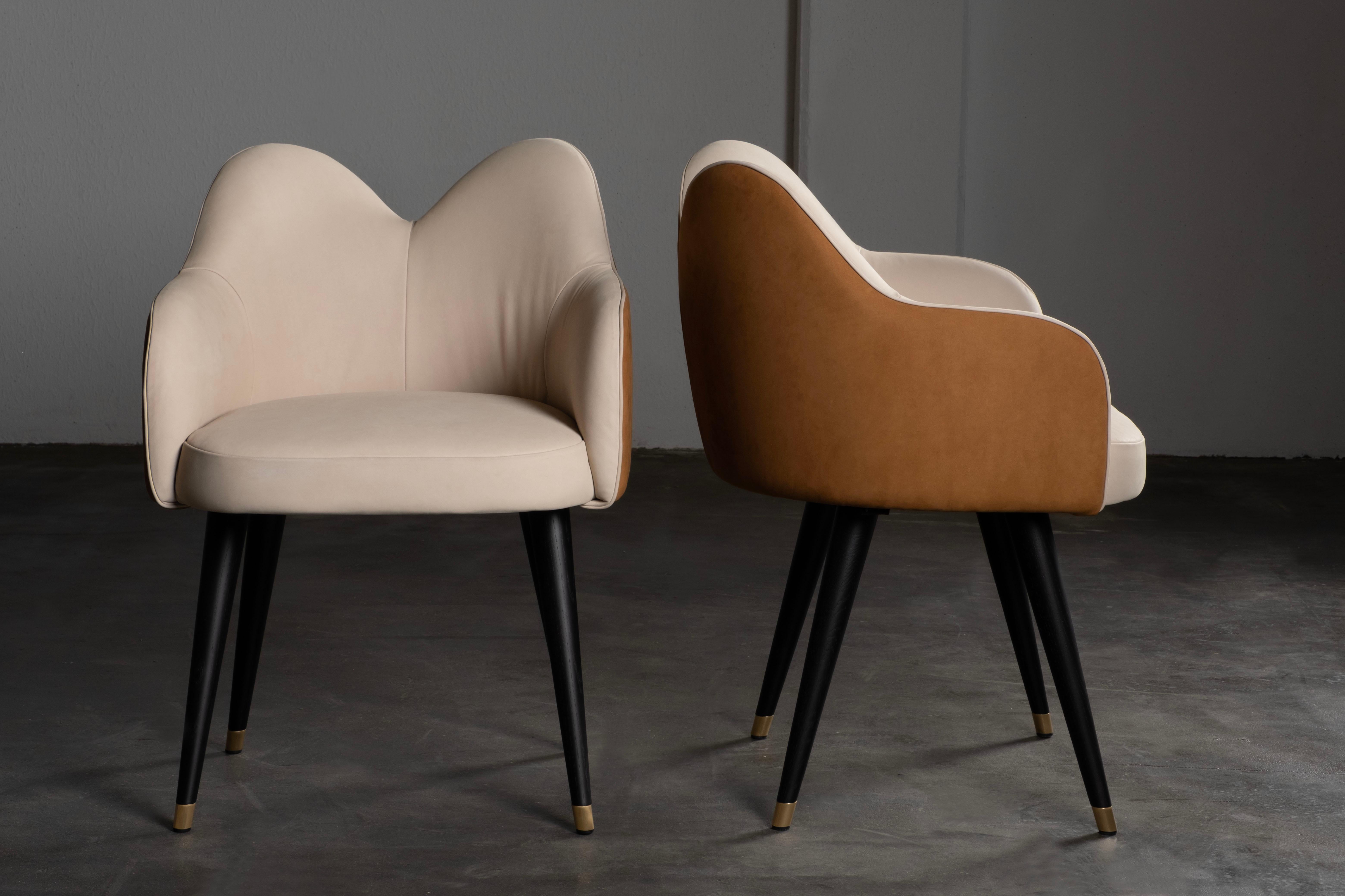 Hand-Crafted Modern Mary Dining Chairs, Beige Velvet Leather, Handmade Portugal by Greenapple For Sale