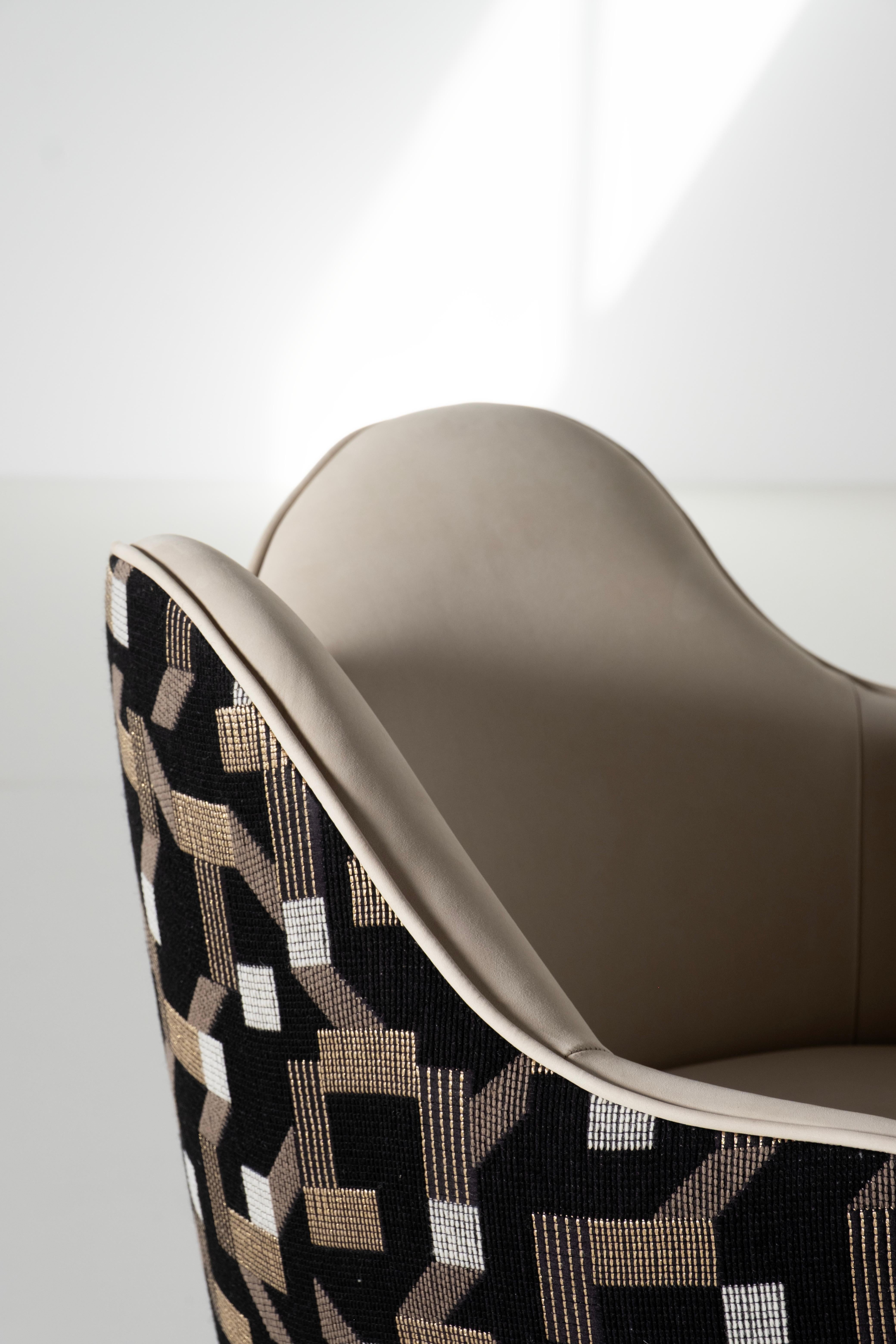 Sedie da pranzo moderne Mary, pelle, jacquard, ottone, fatte a mano da Greenapple in vendita 4