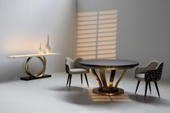 Modern Mary Leather Dining Chairs, Jacquard, Brass, Handmade by Greenapple