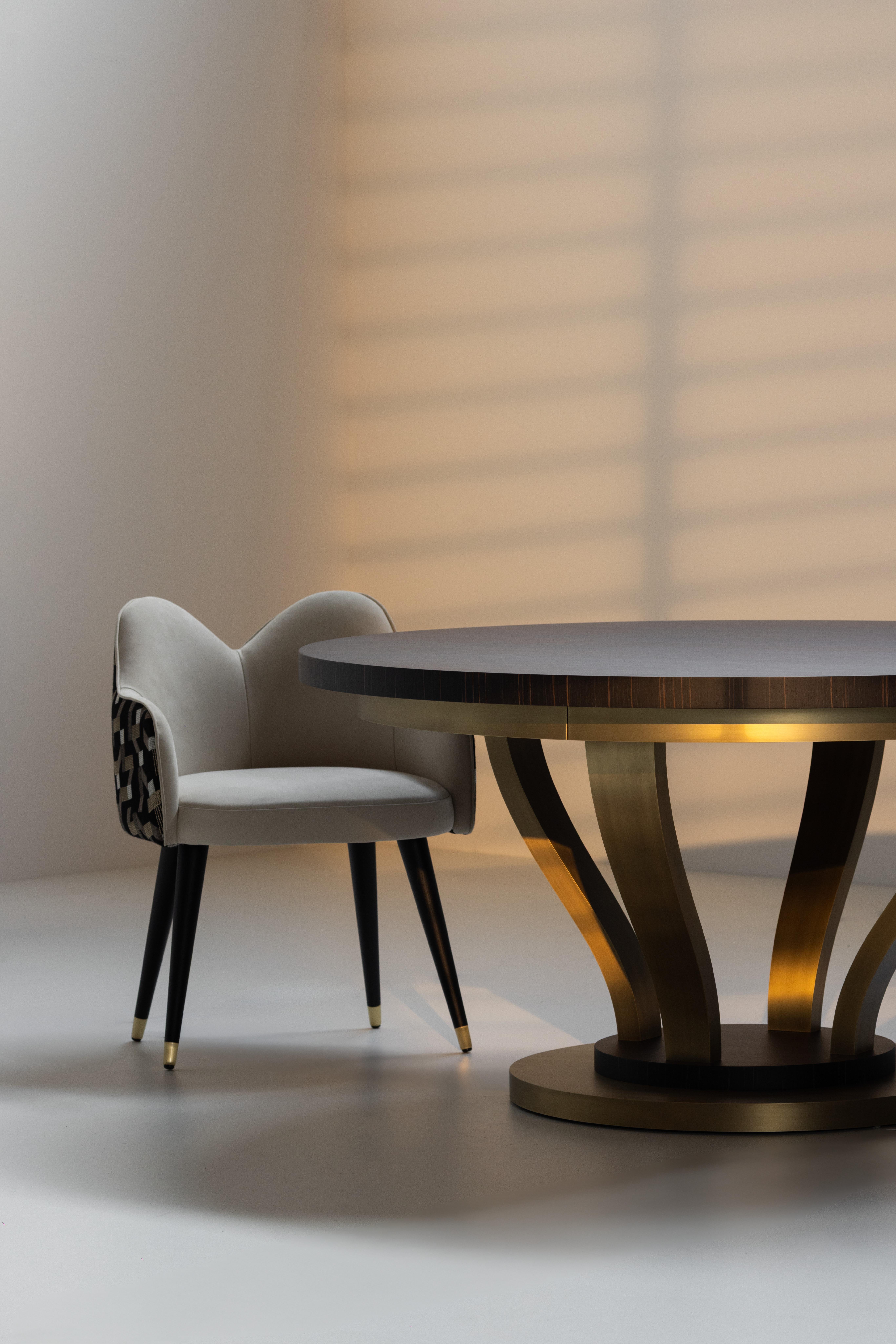 Ottone Sedie da pranzo moderne Mary, pelle, jacquard, ottone, fatte a mano da Greenapple in vendita