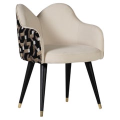 Modern Mary Dining Chairs, Leather, Jacquard, Brass, Handmade by Greenapple