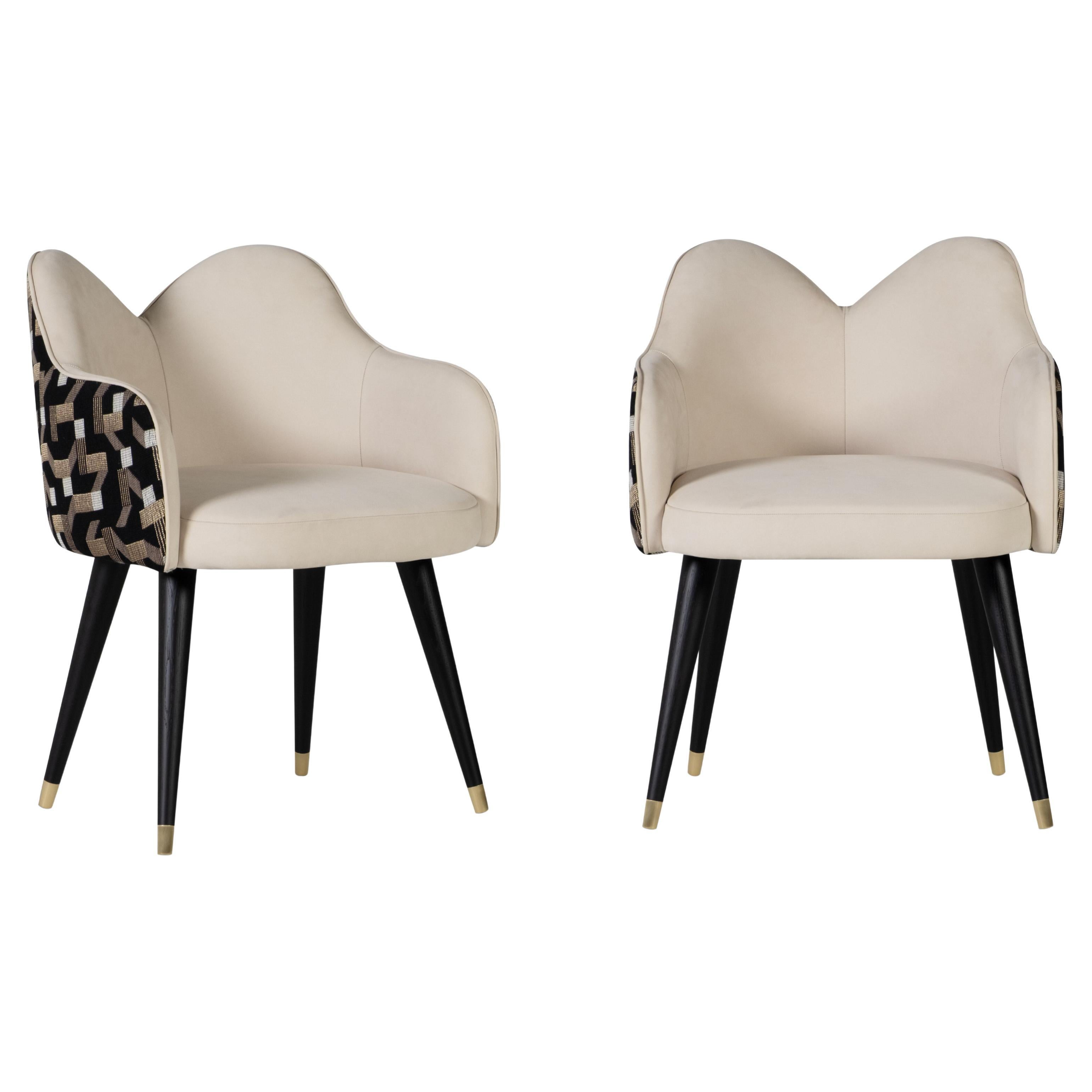 Sedie da pranzo moderne Mary Set/2, pelle, jacquard, ottone, fatte a mano Greenapple