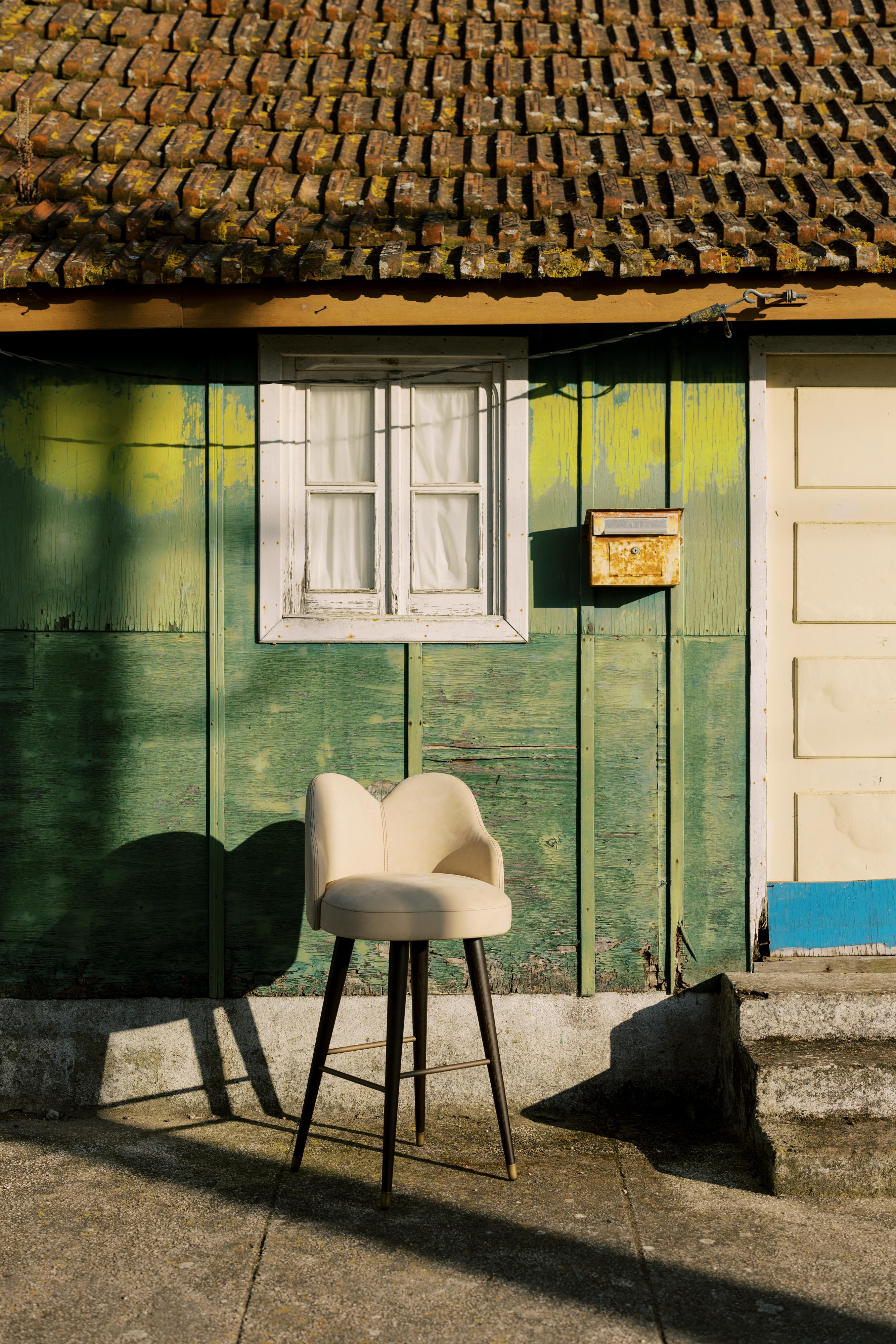 Stained Modern Mary Swivel Bar Stools, Leather Brass, Handmade Portugal by Greenapple For Sale