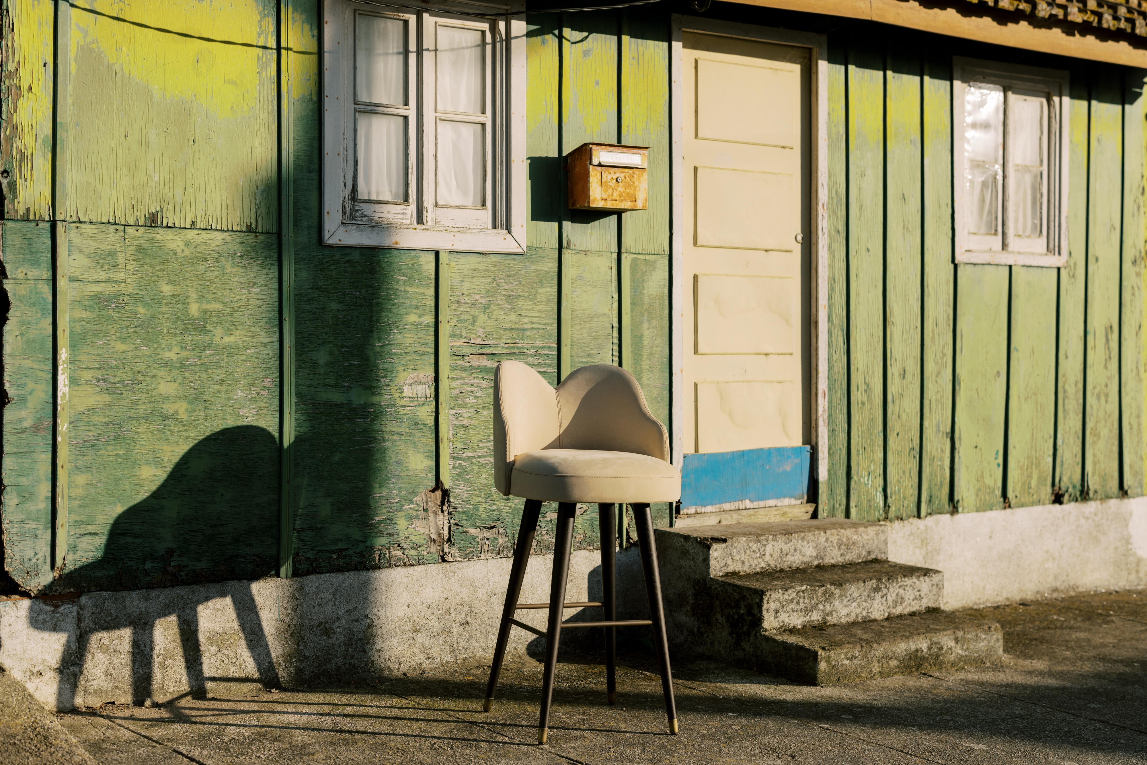 Contemporary Modern Mary Swivel Bar Stools, Leather Brass, Handmade Portugal by Greenapple For Sale