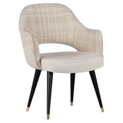 Sillas de comedor «Modern Mary» de jacquard de algodón en color beige con estampado de tartán, hechas a mano por Greenapple