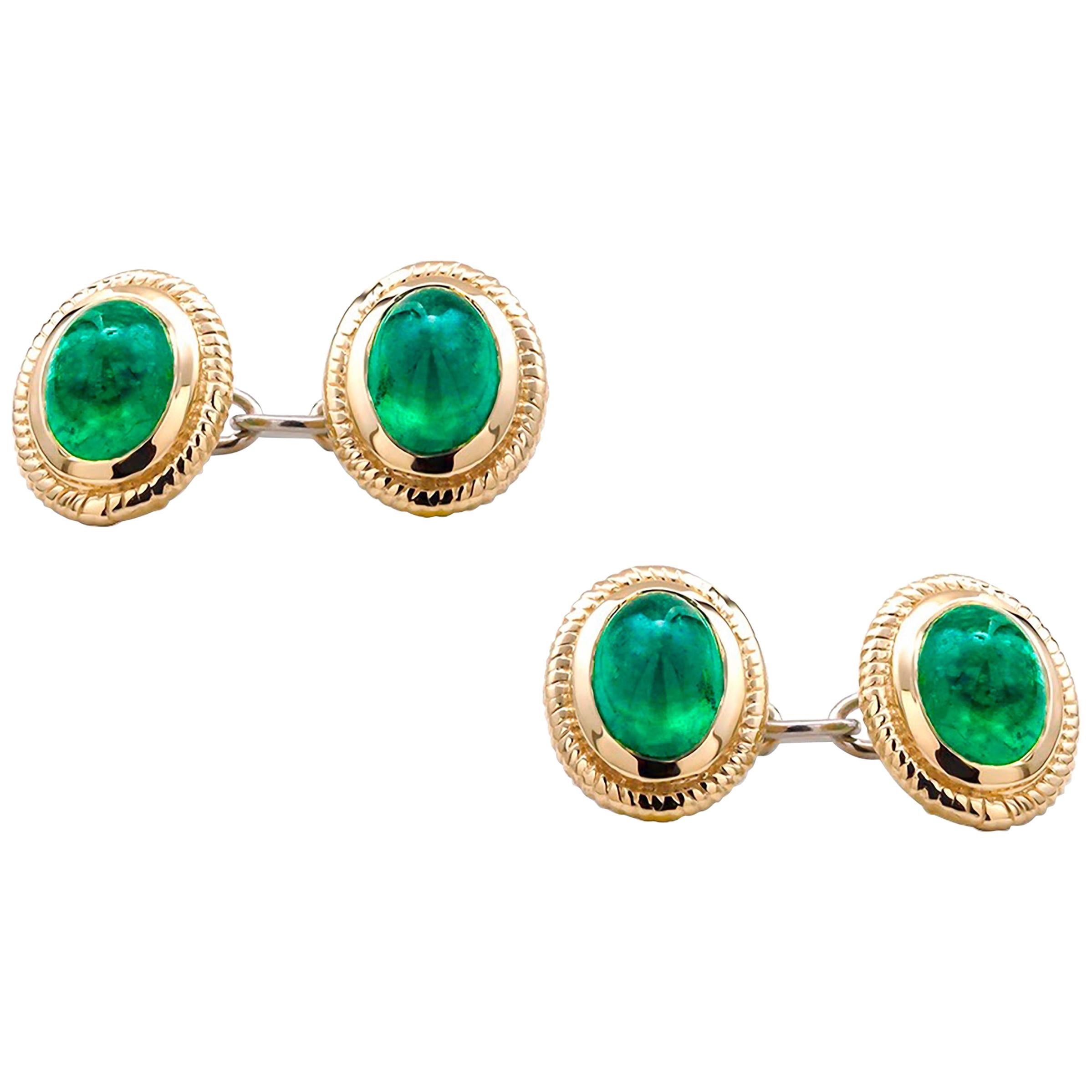 Modern Matching Pair of Cabochon Emerald Gents Double Sides Chain Link Cufflinks