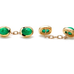 Modern Matching Pair of Cabochon Emerald Gents Double Sides Chain Link Cufflinks
