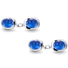 Modern Matching Pair of Cabochon Sapphir Gents Double Sides Chain Link Cufflinks