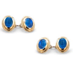 Modern Matching Pair of Cabochon Sapphire Double Sides Chain Link Cufflinks