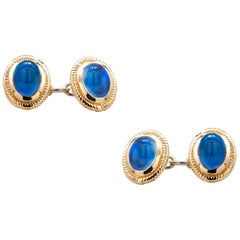 Modern Matching Pair of Cabochon Sapphire Double Sides Chain Link Cufflinks