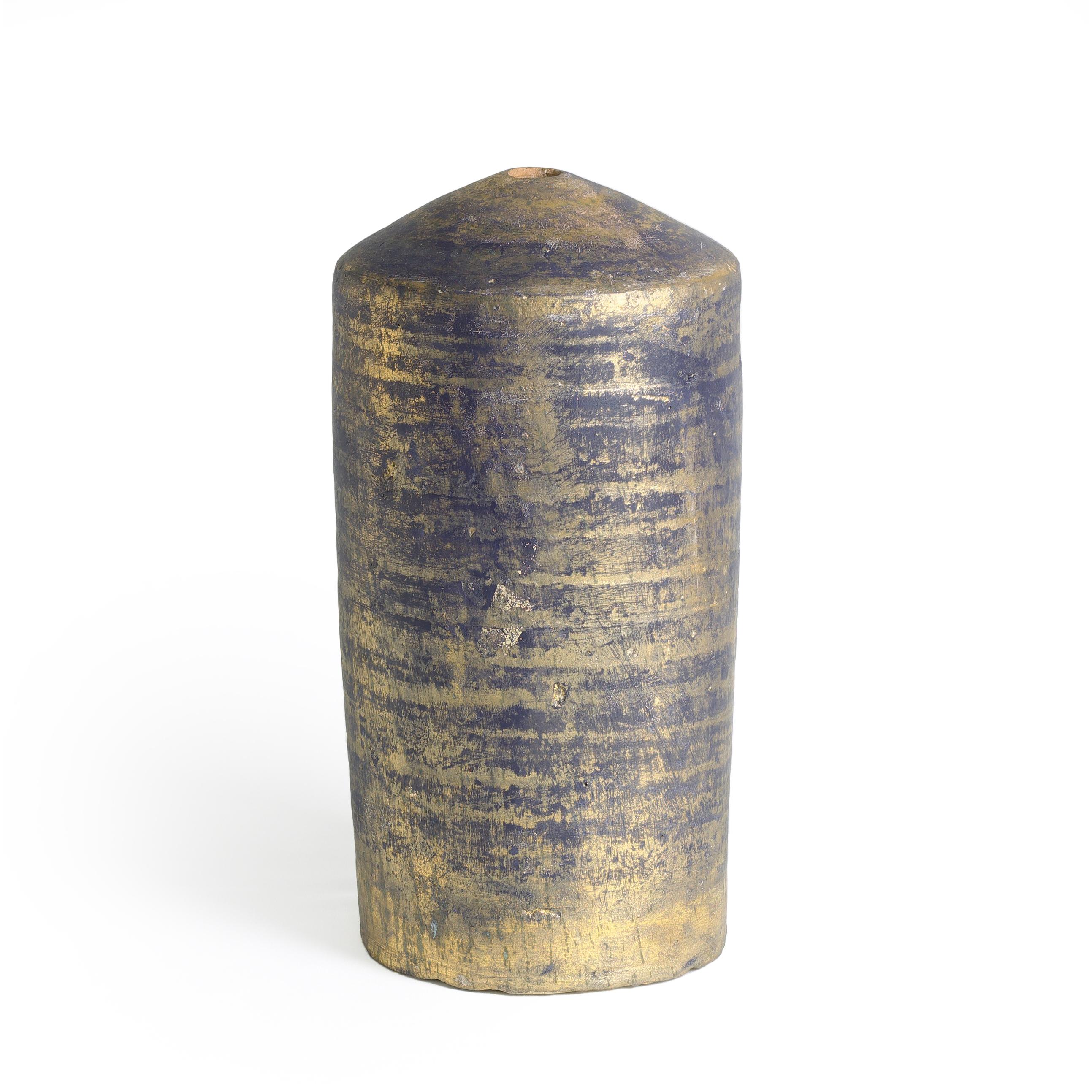 Italian Modern Matera Blue and Gold Vase Original Ceramic For Sale