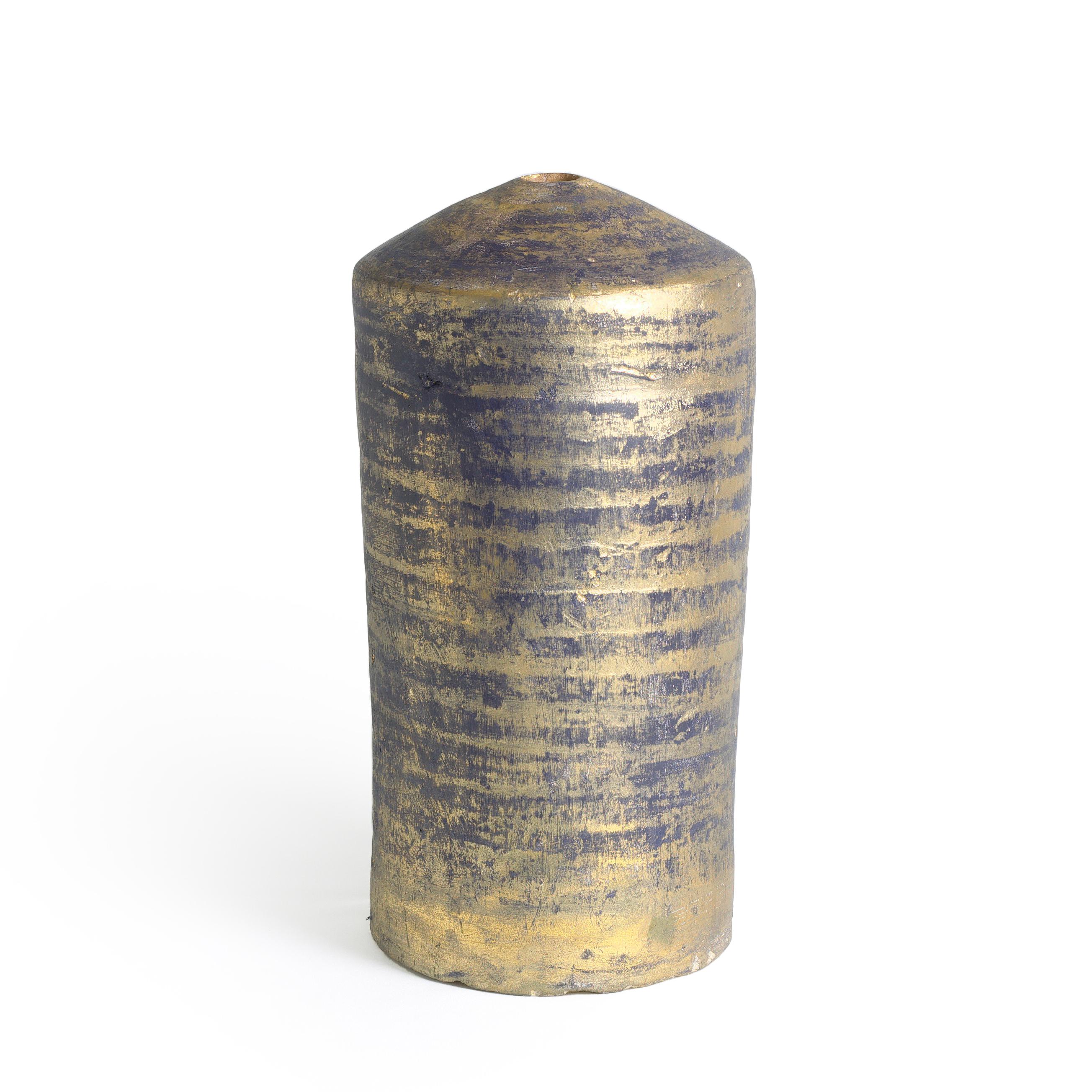 Hand-Crafted Modern Matera Blue and Gold Vase Original Ceramic For Sale