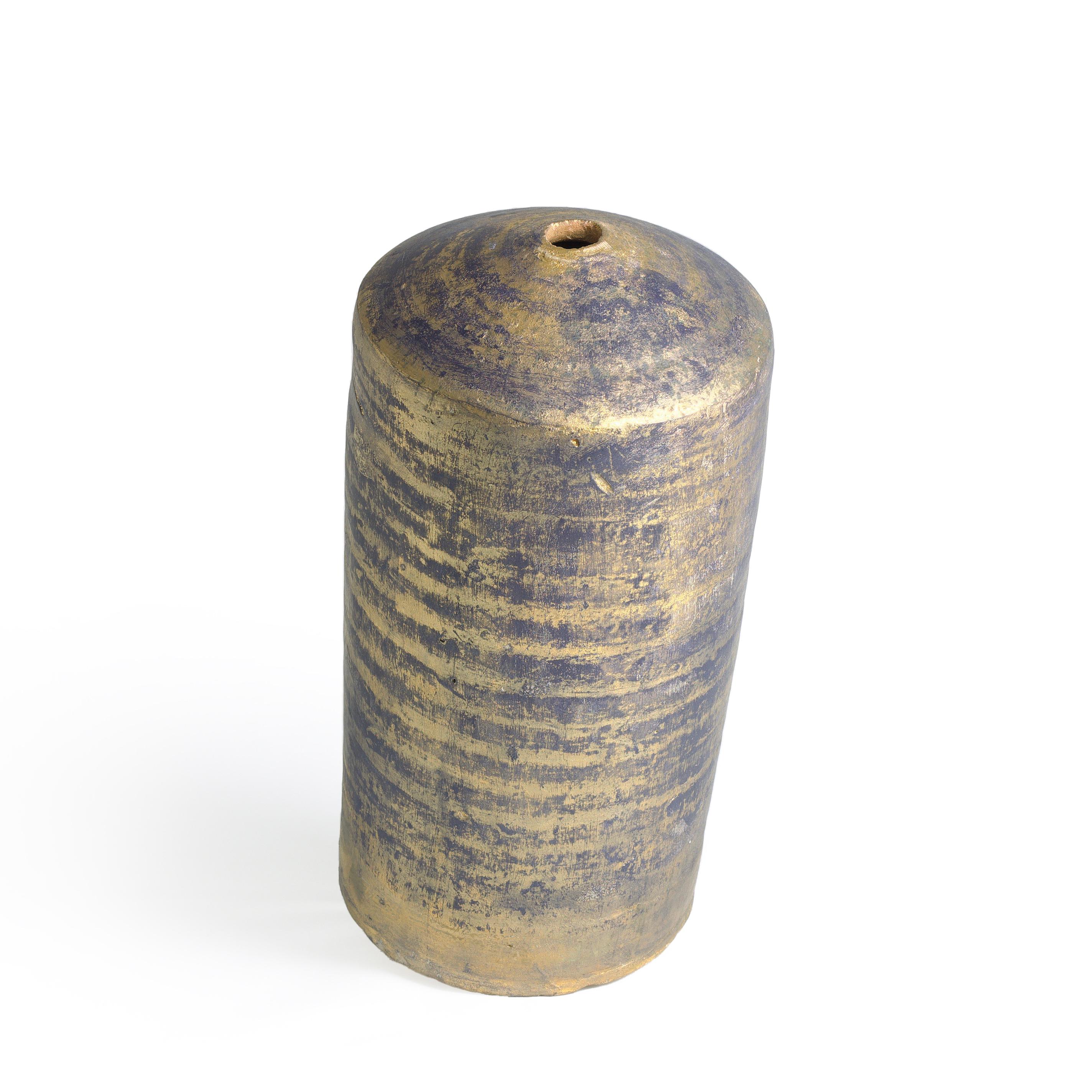 Fait main Vase moderne Matera bleu et or en céramique d'origine en vente