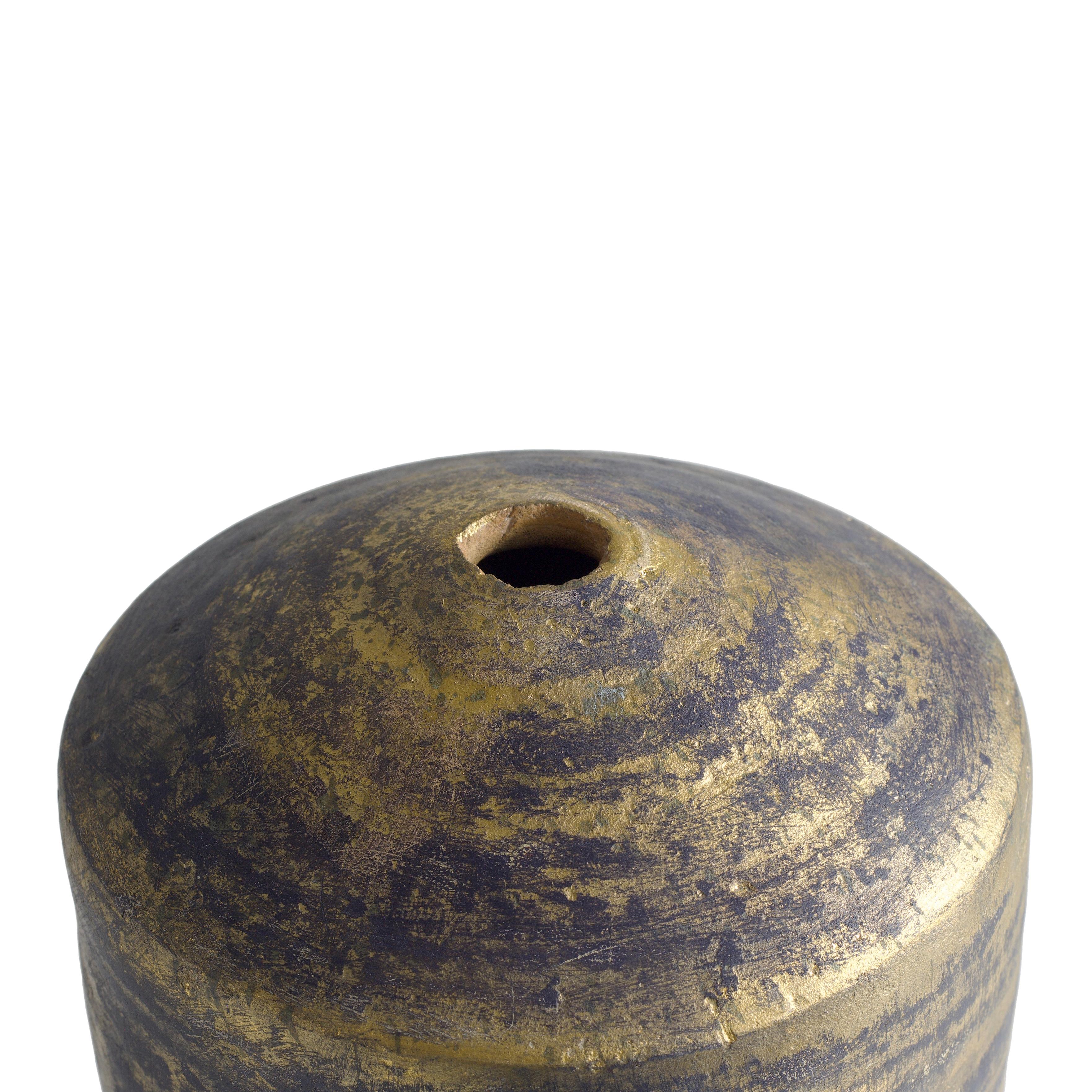 Contemporary Modern Matera Blue and Gold Vase Original Ceramic For Sale